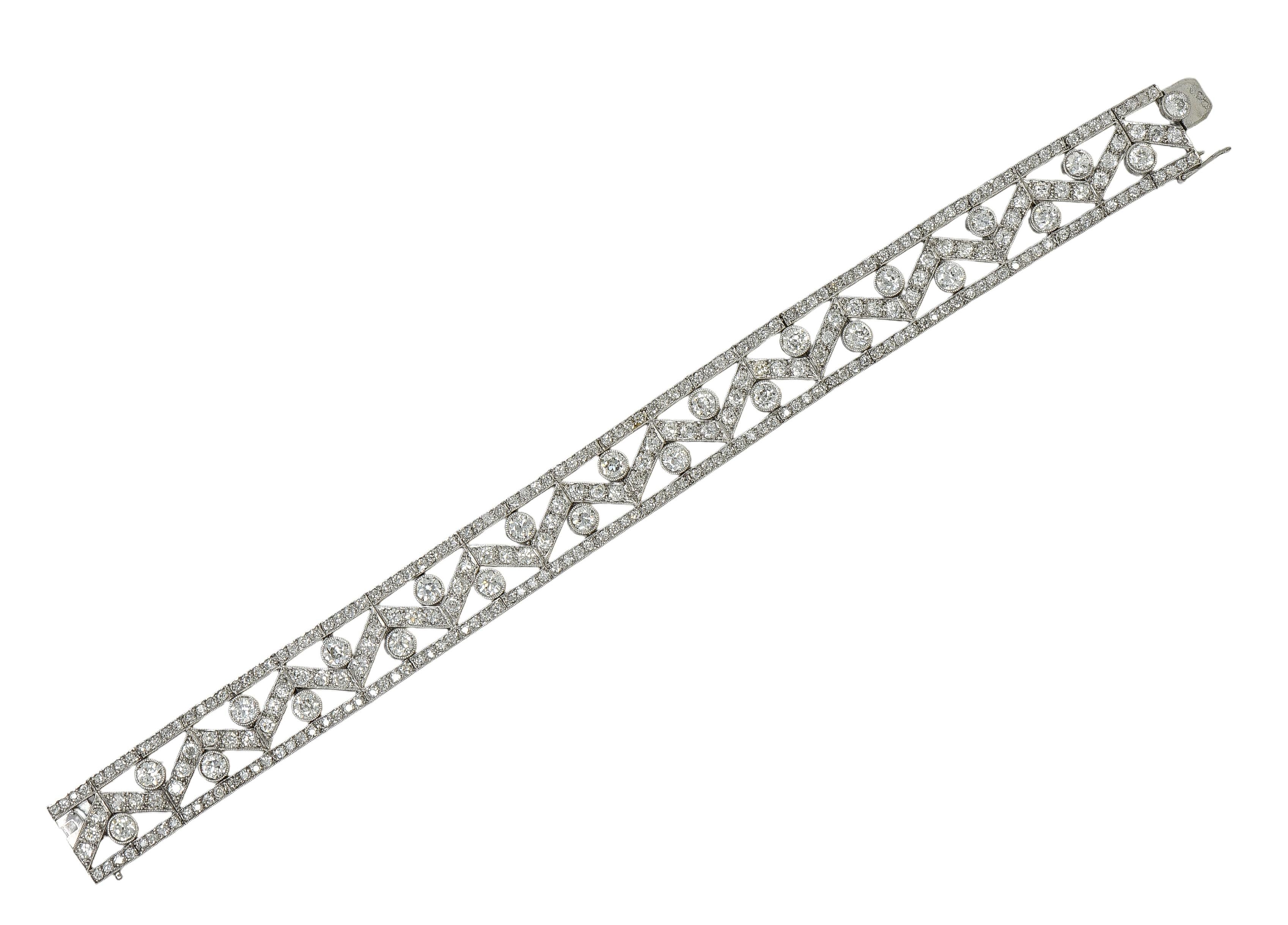French Art Deco 13.92 CTW Diamond Platinum Antique Geometric Line Bracelet