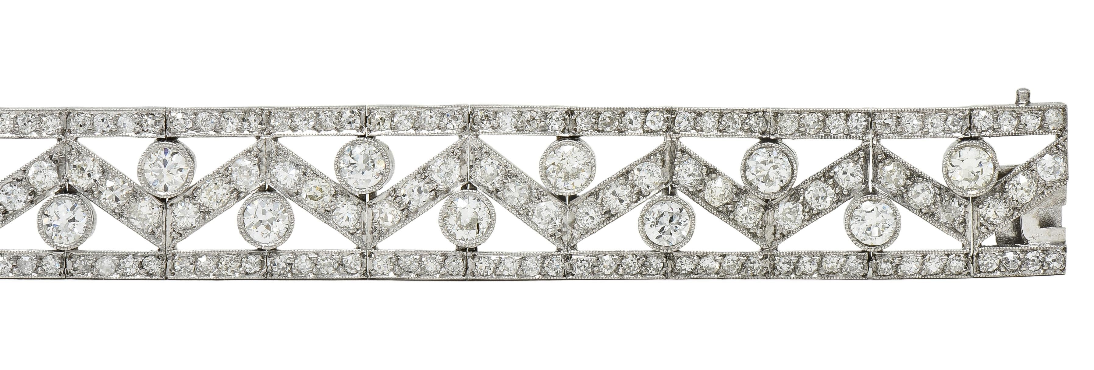 French Art Deco 13.92 CTW Diamond Platinum Antique Geometric Line Bracelet