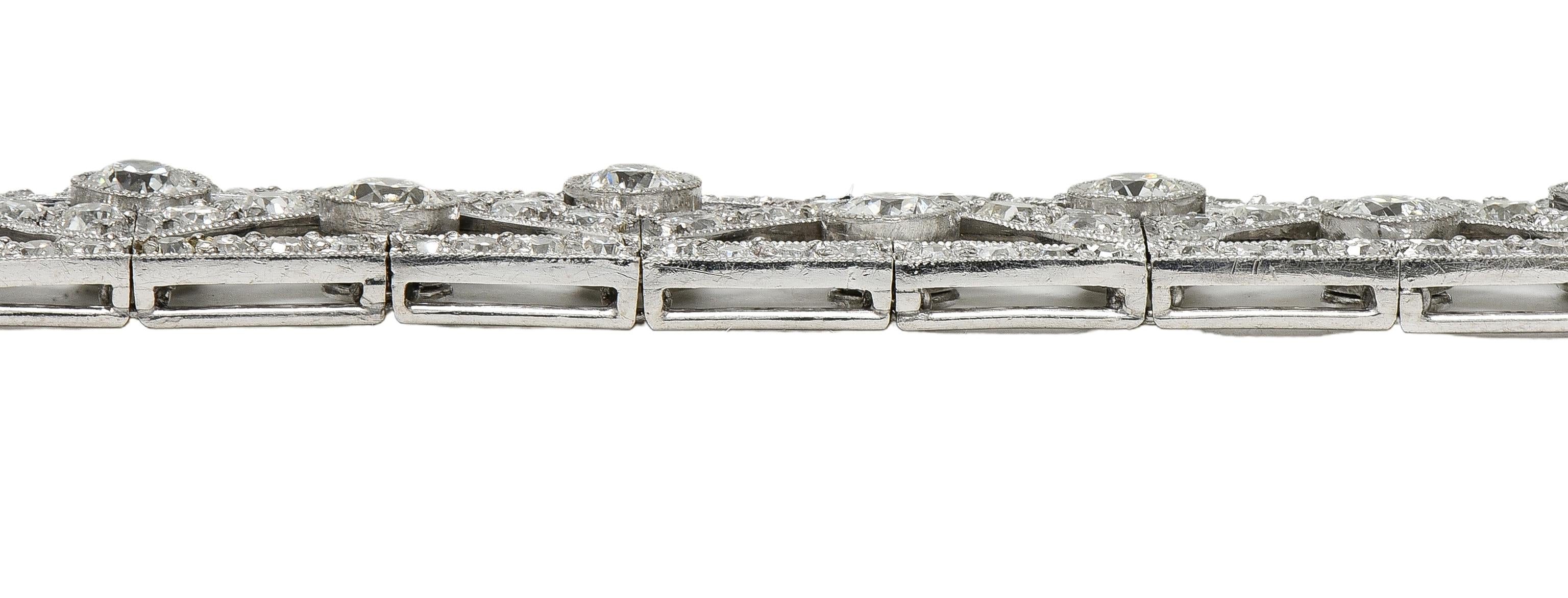 French Art Deco 13.92 CTW Diamond Platinum Antique Geometric Line Bracelet