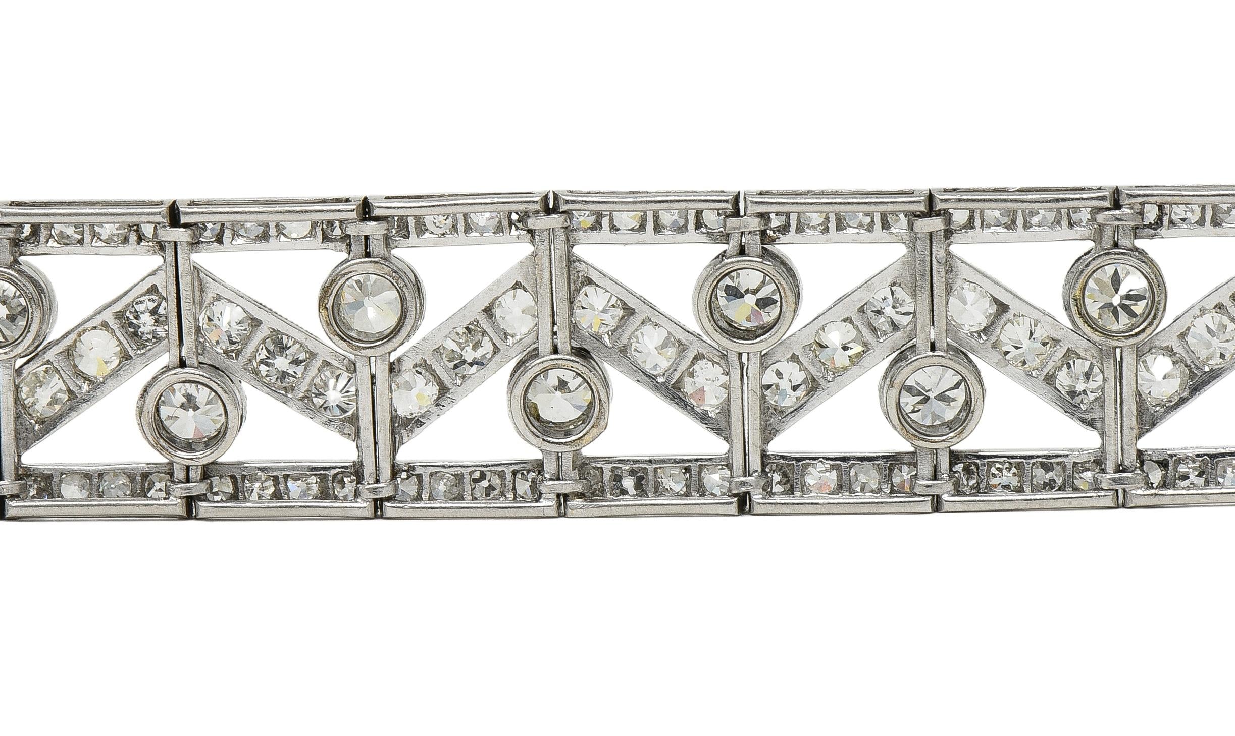 French Art Deco 13.92 CTW Diamond Platinum Antique Geometric Line Bracelet
