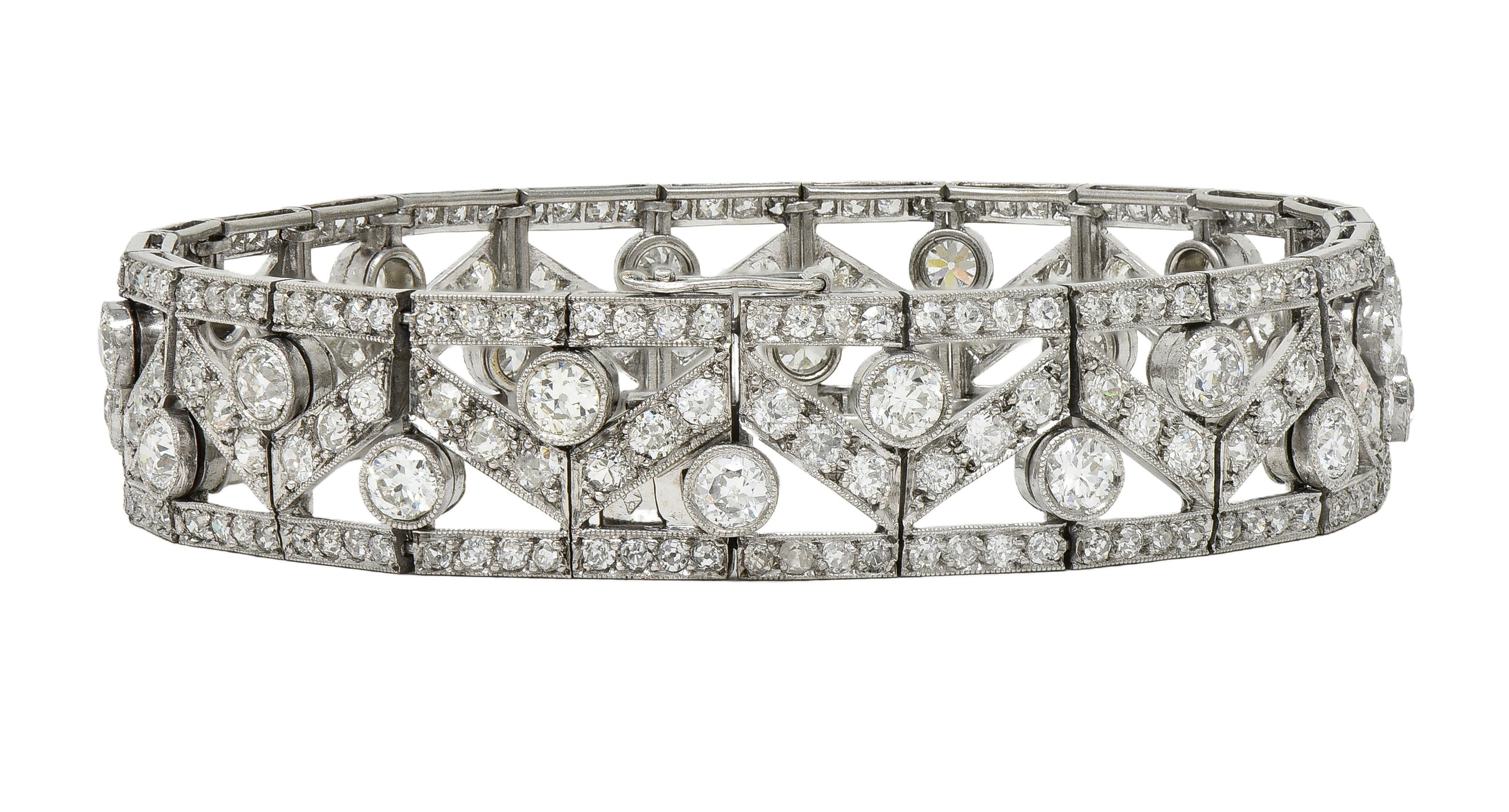 French Art Deco 13.92 CTW Diamond Platinum Antique Geometric Line Bracelet