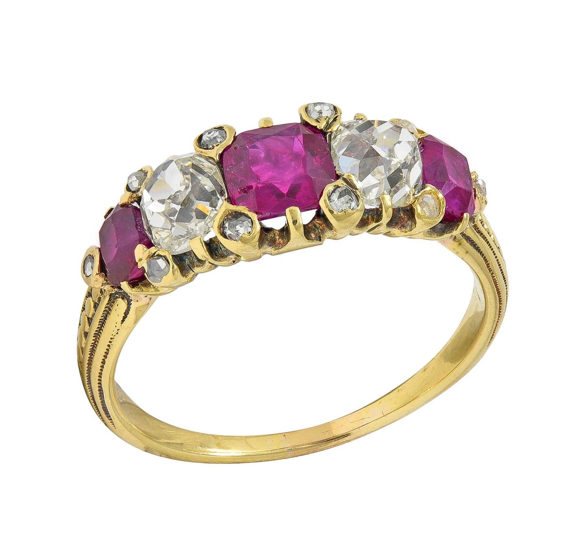 Victorian 2.02 CTW No Heat Burma Ruby Old Mine Cut Diamond 18K Gold Ring GIA