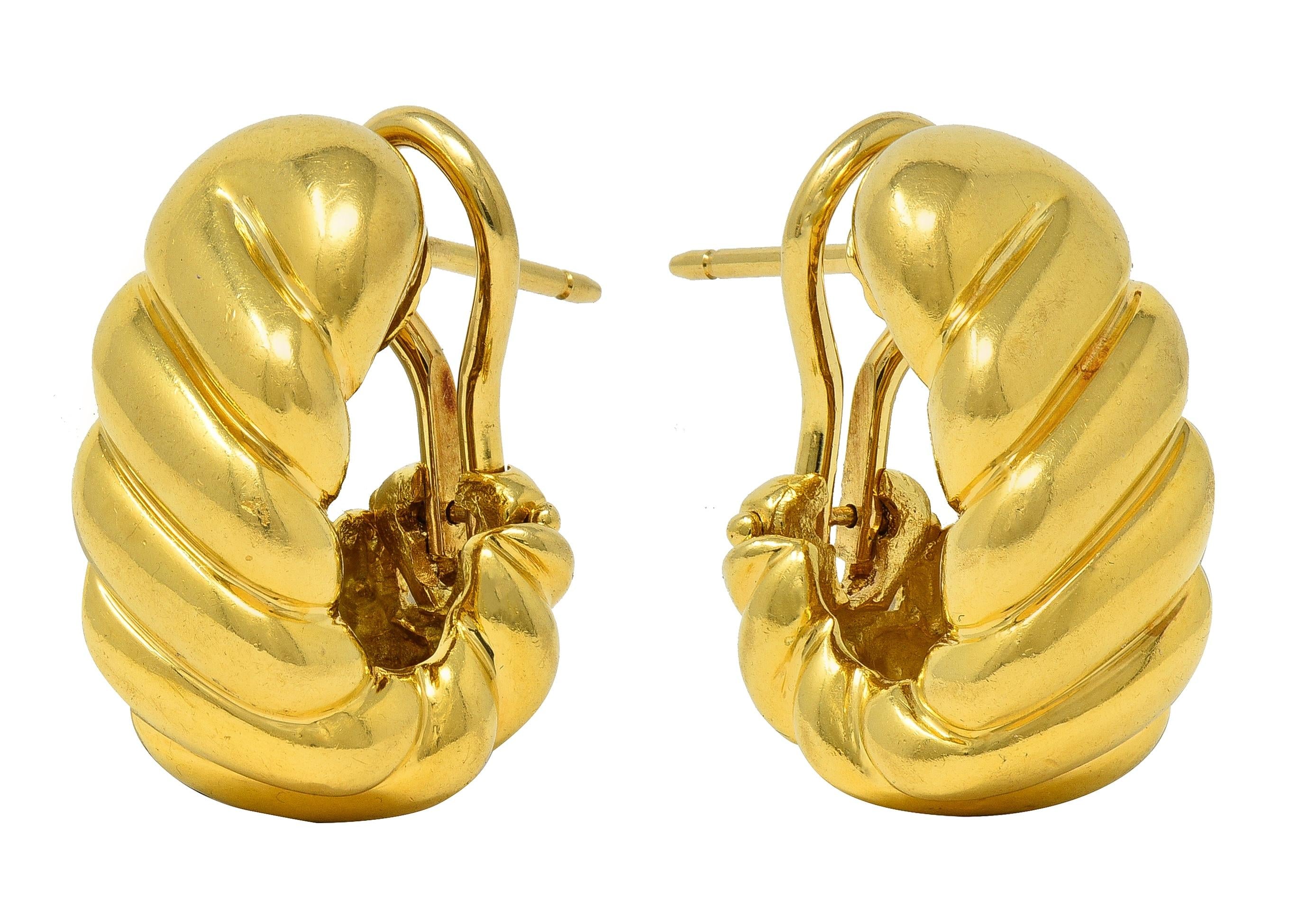 Tiffany & Co. 1980s 18 Karat Yellow Gold Vintage Twist J-Hoop Earrings