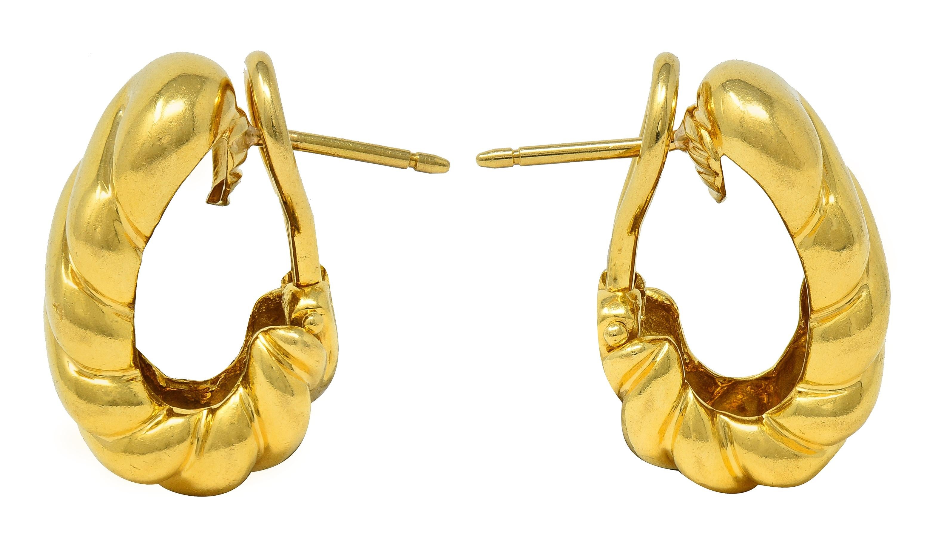 Tiffany & Co. 1980s 18 Karat Yellow Gold Vintage Twist J-Hoop Earrings