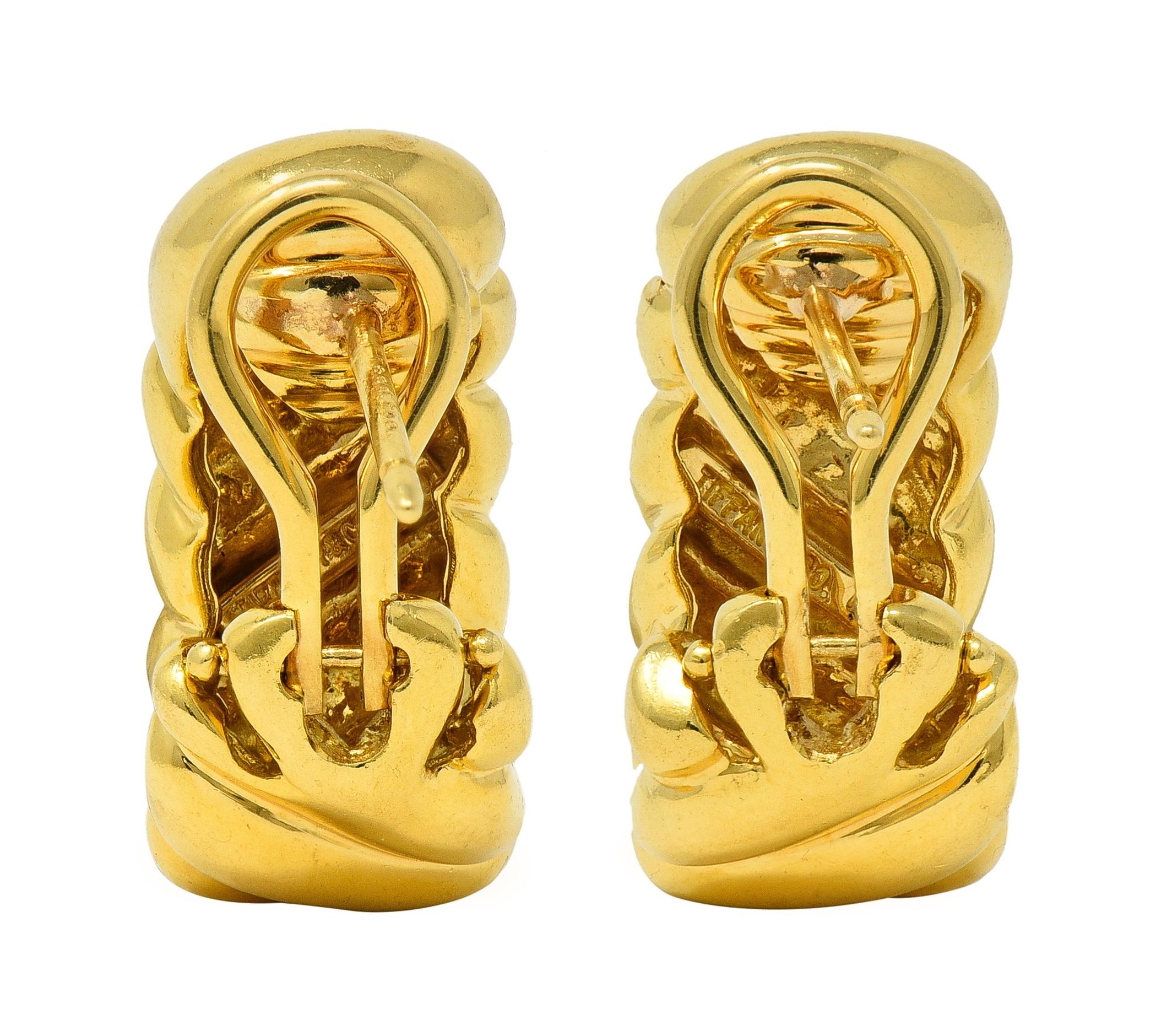 Tiffany & Co. 1980s 18 Karat Yellow Gold Vintage Twist J-Hoop Earrings