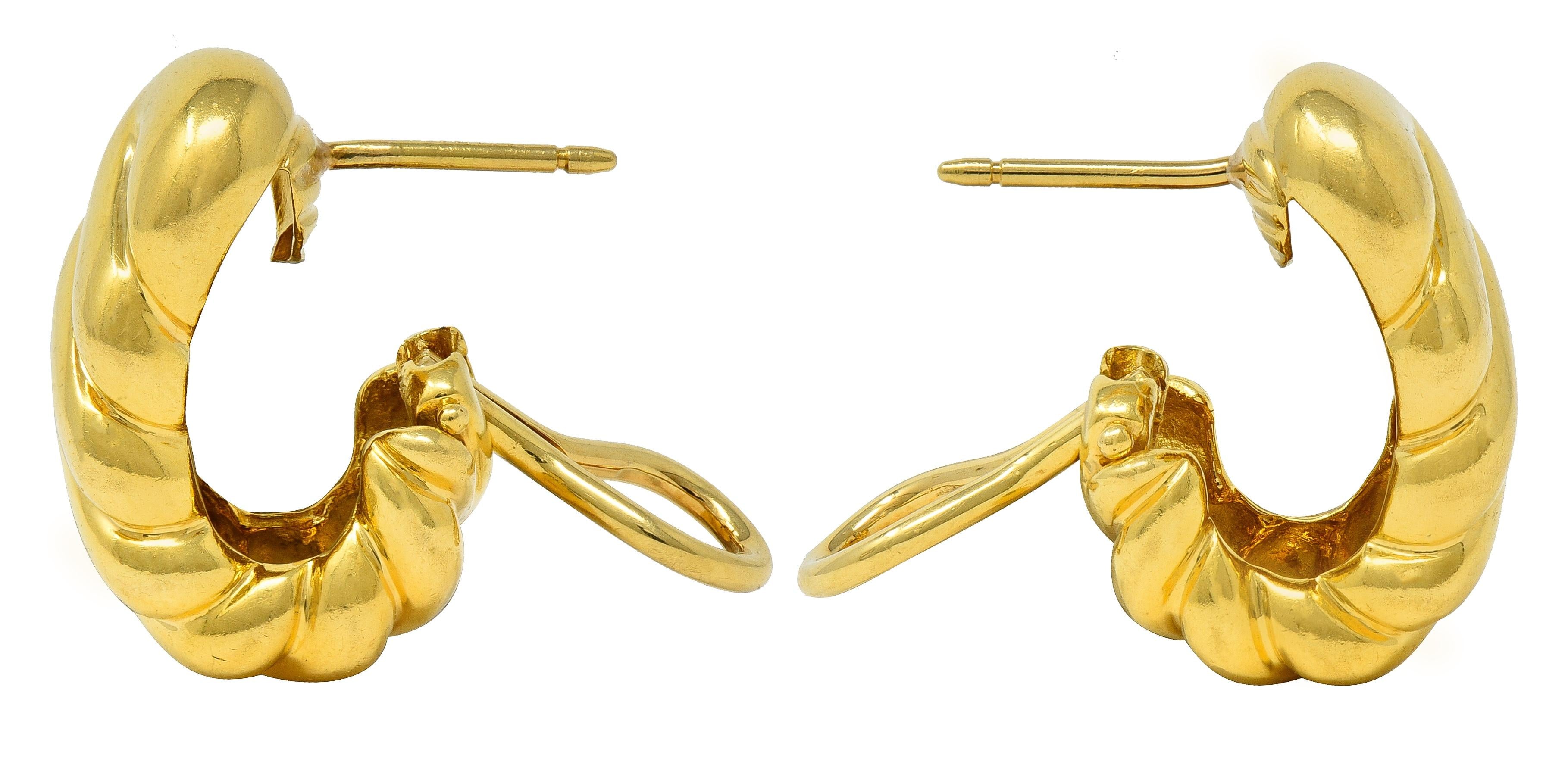 Tiffany & Co. 1980s 18 Karat Yellow Gold Vintage Twist J-Hoop Earrings