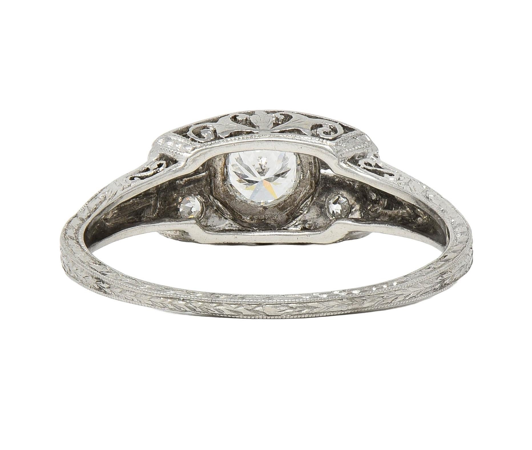 Art Deco 0.47 CTW Diamond Platinum Scrolling Foliate Vintage Engagement Ring