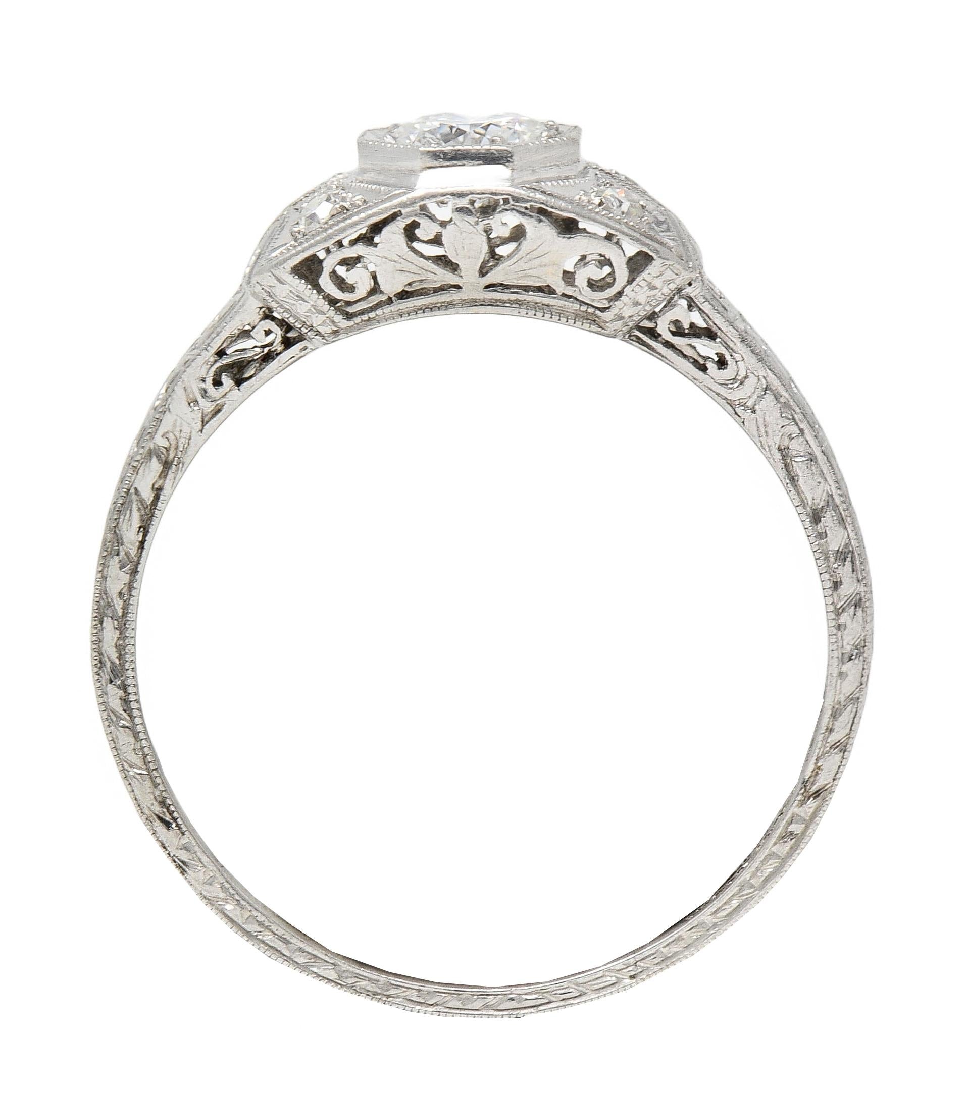Art Deco 0.47 CTW Diamond Platinum Scrolling Foliate Vintage Engagement Ring