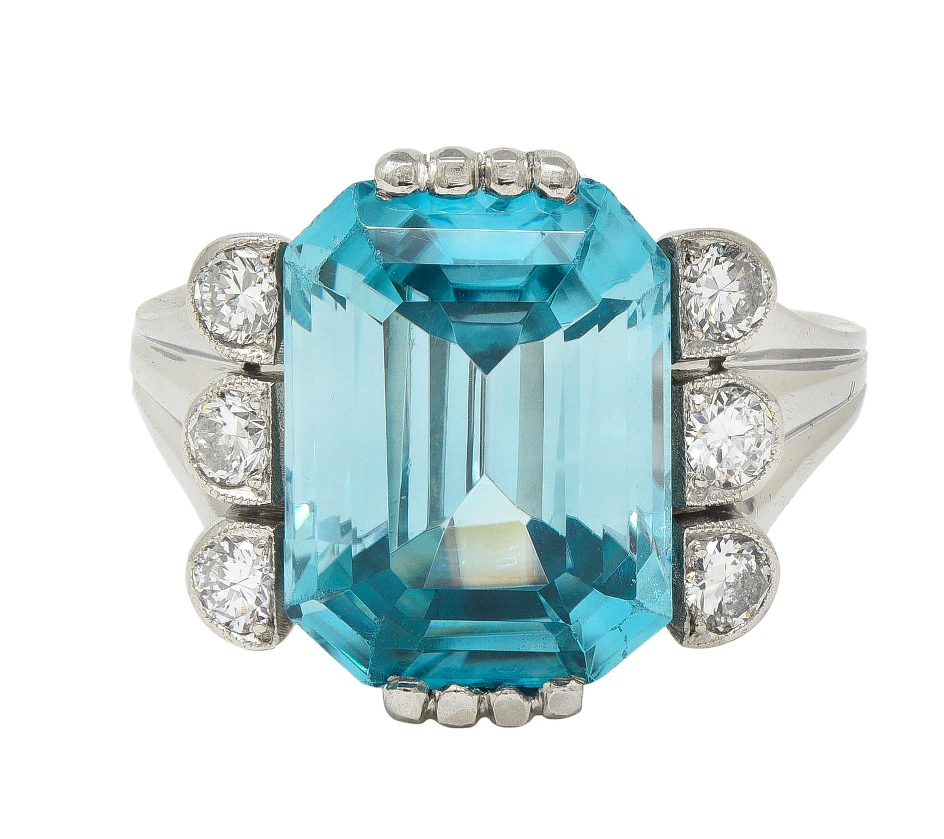 Mid-Century 12.00 CTW Zircon Diamond Platinum Vintage Cocktail Ring