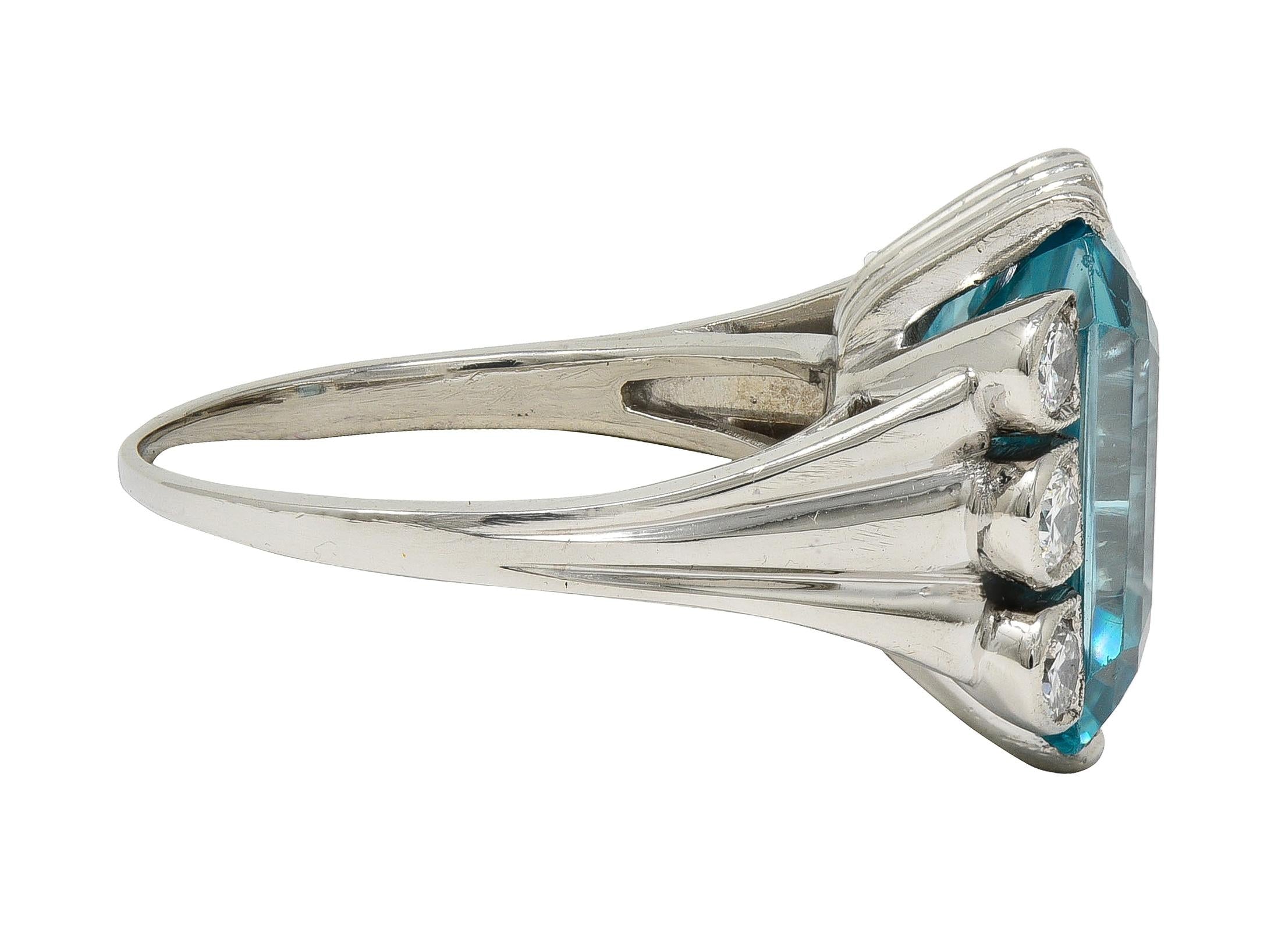 Mid-Century 12.00 CTW Zircon Diamond Platinum Vintage Cocktail Ring