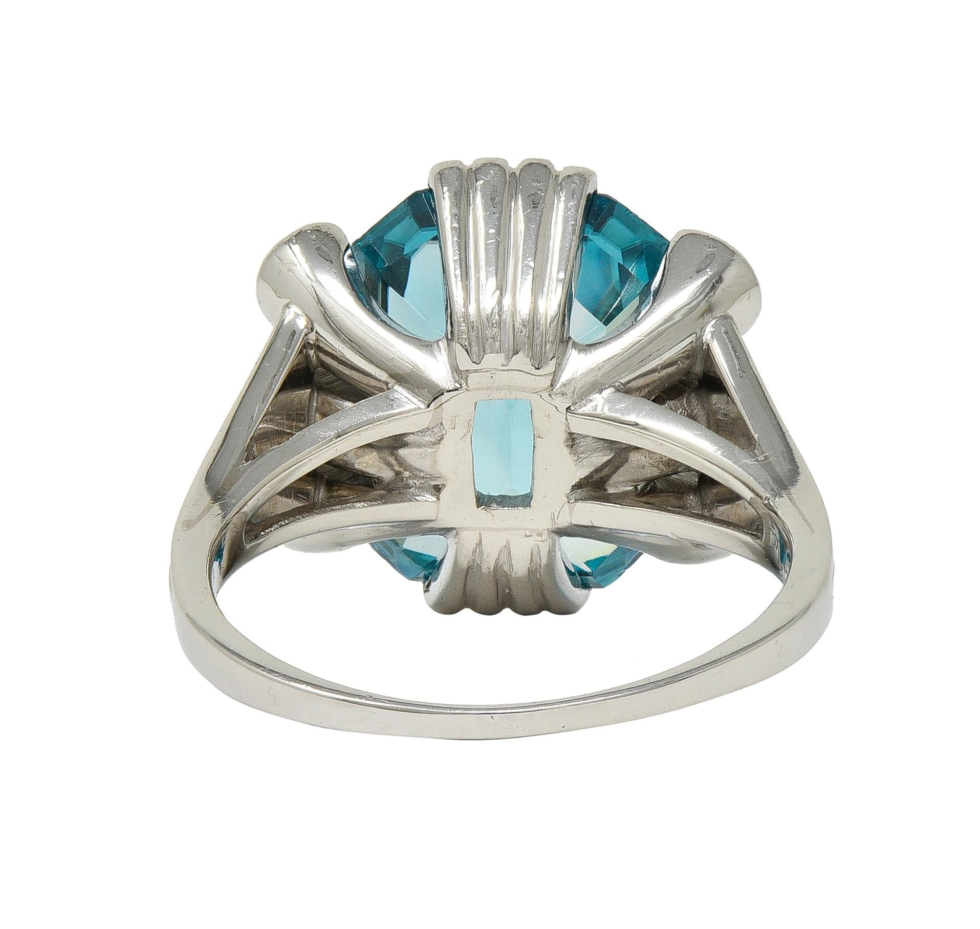 Mid-Century 12.00 CTW Zircon Diamond Platinum Vintage Cocktail Ring