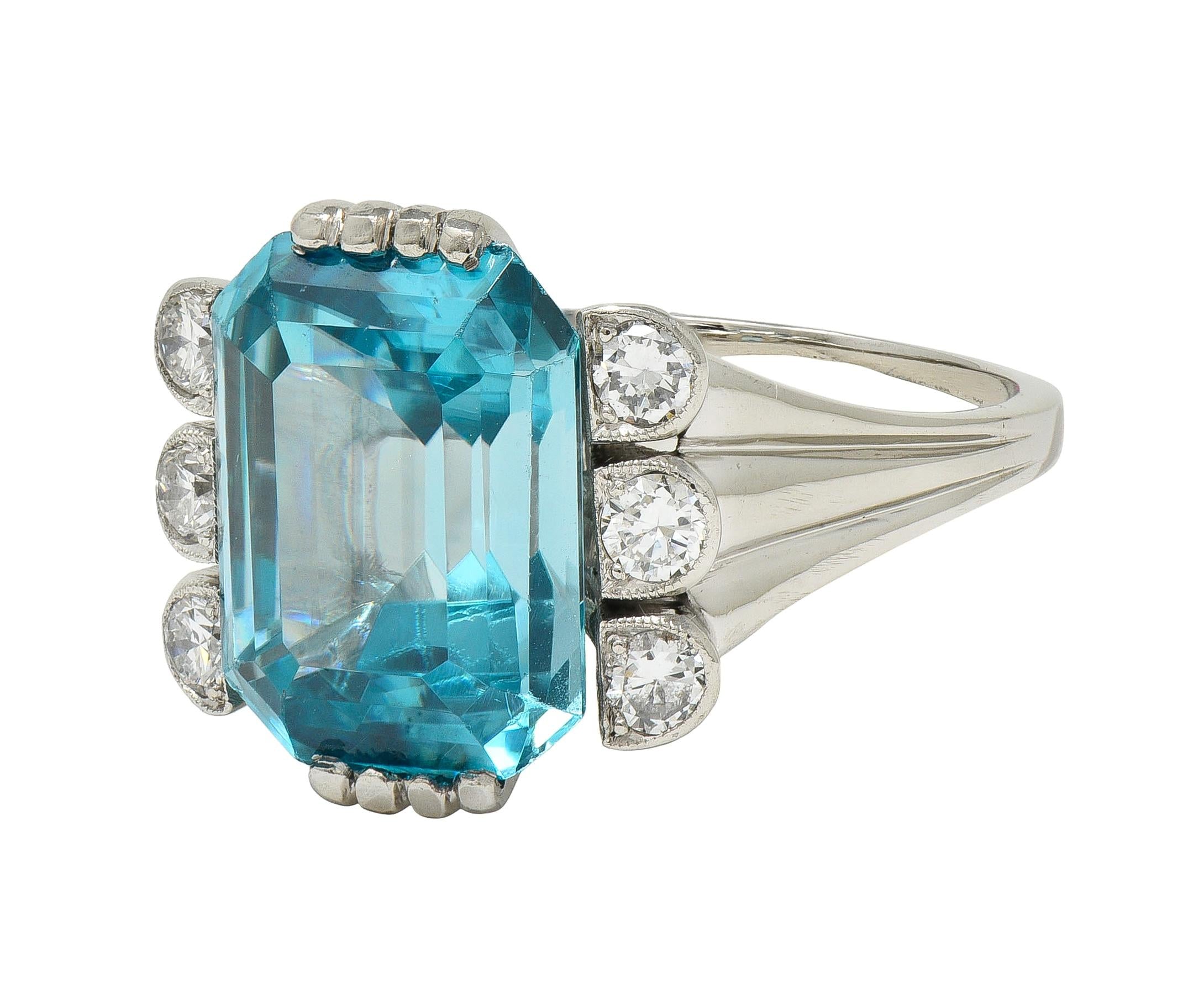 Mid-Century 12.00 CTW Zircon Diamond Platinum Vintage Cocktail Ring