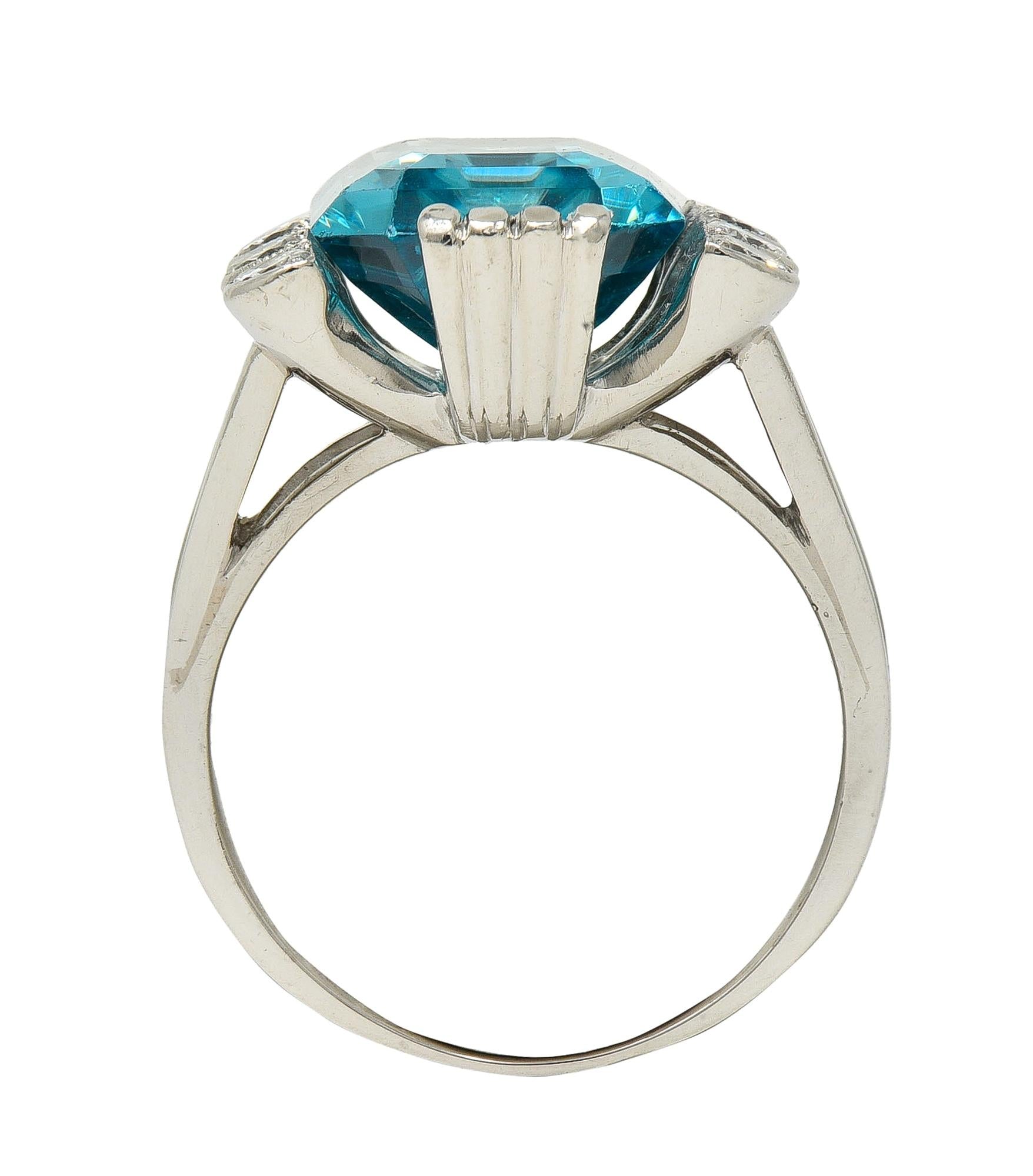 Mid-Century 12.00 CTW Zircon Diamond Platinum Vintage Cocktail Ring