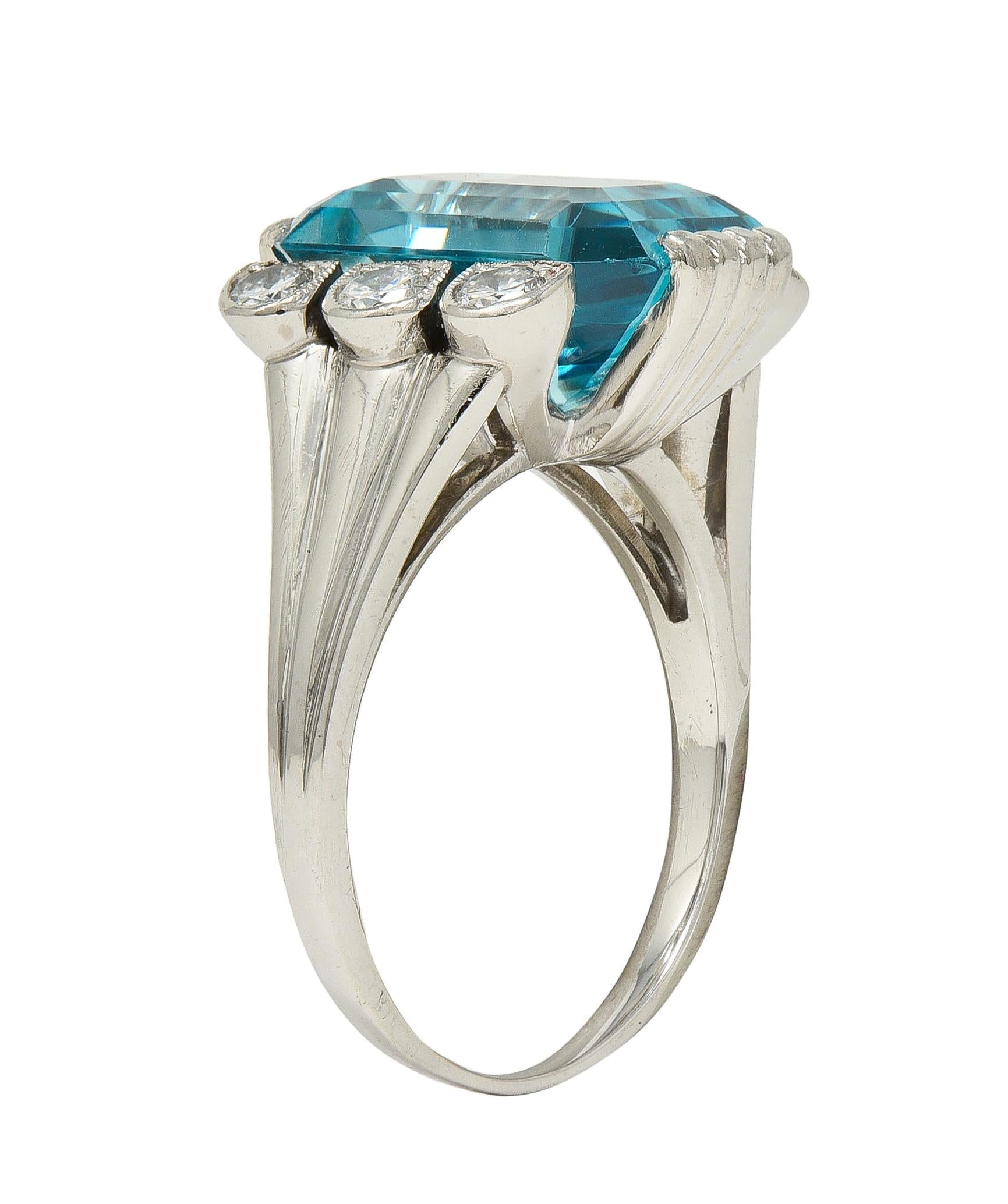 Mid-Century 12.00 CTW Zircon Diamond Platinum Vintage Cocktail Ring