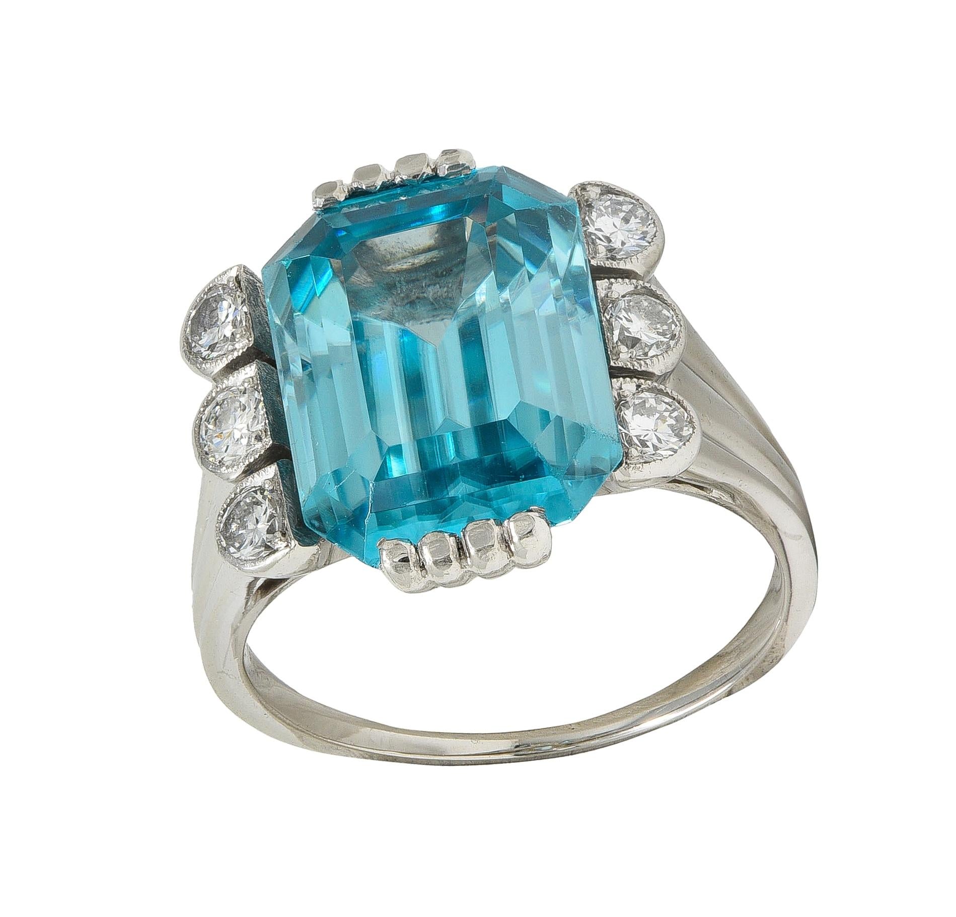 Mid-Century 12.00 CTW Zircon Diamond Platinum Vintage Cocktail Ring