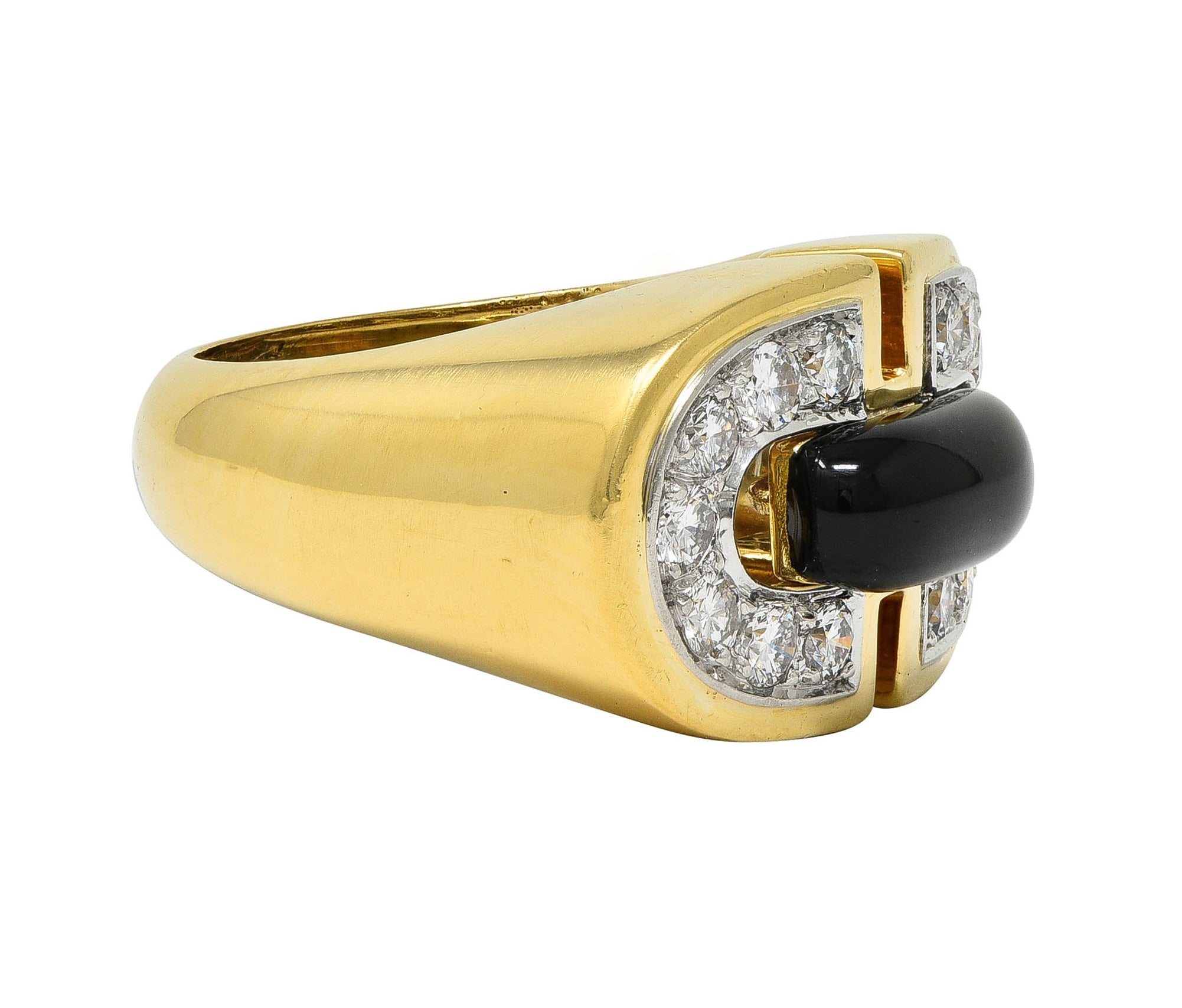 David Webb 1980's Diamond Enamel Platinum 18 Karat Yellow Gold Vintage Buckle Ring