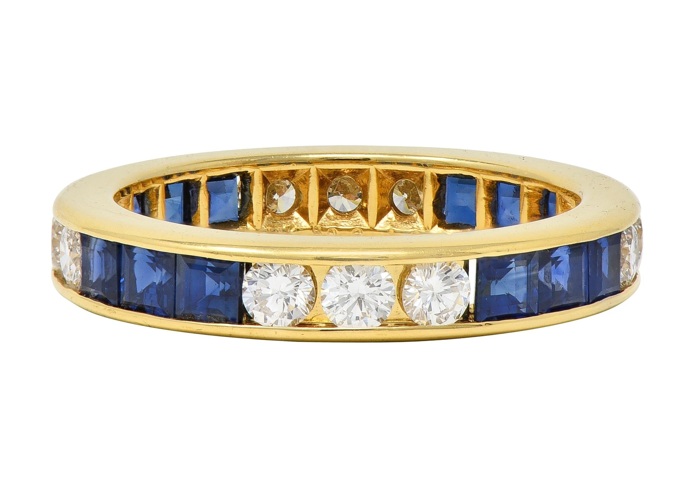 Contemporary 3.00 CTW Diamond Sapphire 18K Gold Eternity Channel Band Ring