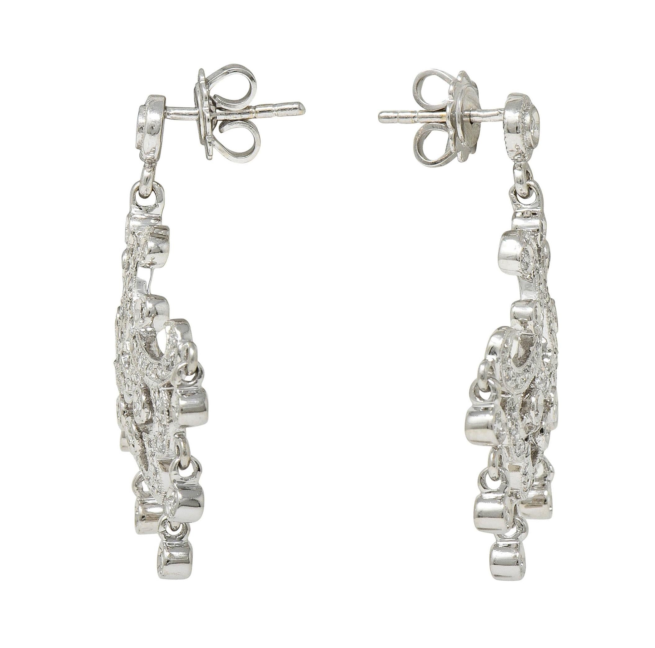 Contemporary 1.50 CTW Diamond 18 Karat White Gold Chandelier Earrings