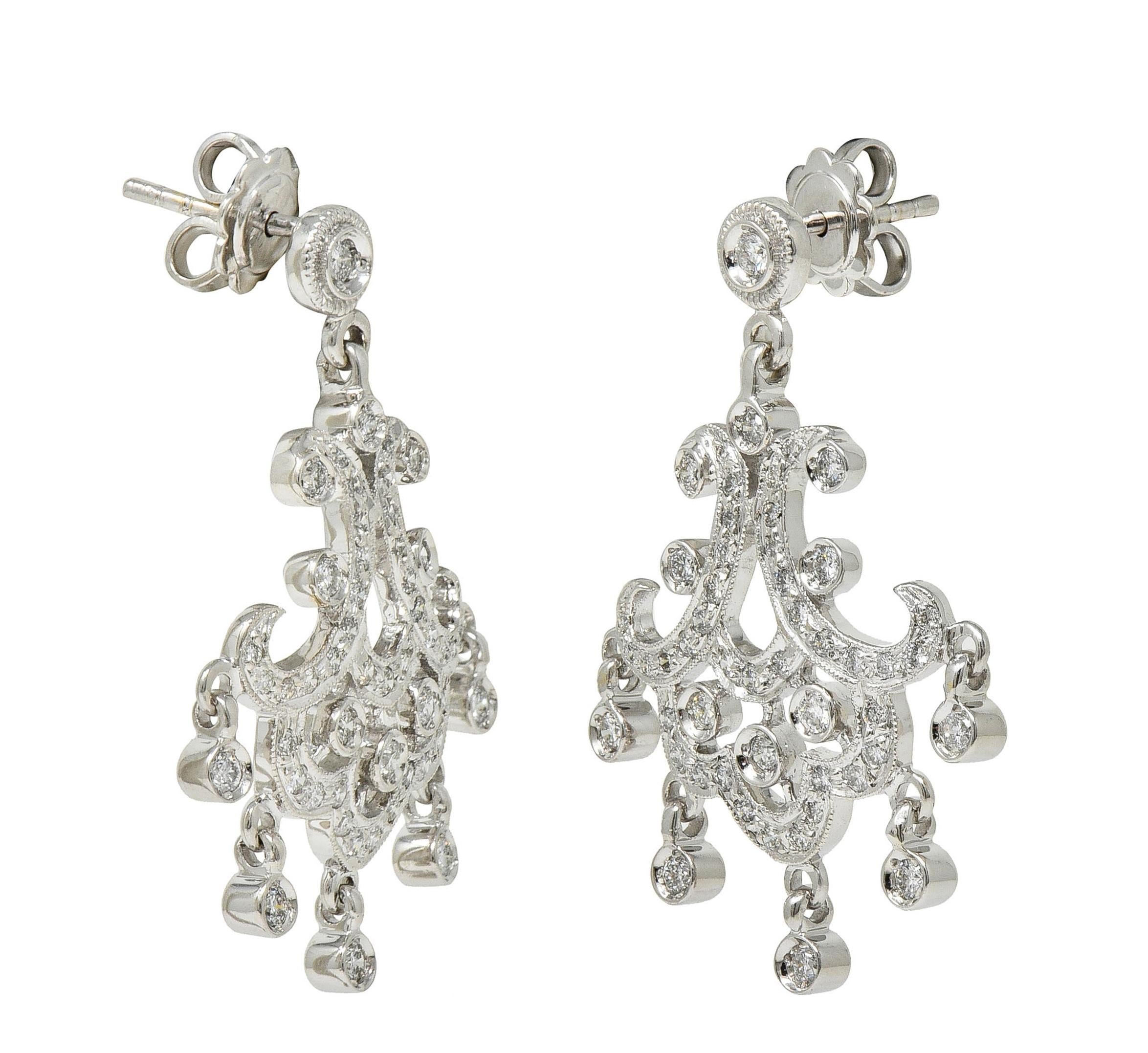 Contemporary 1.50 CTW Diamond 18 Karat White Gold Chandelier Earrings