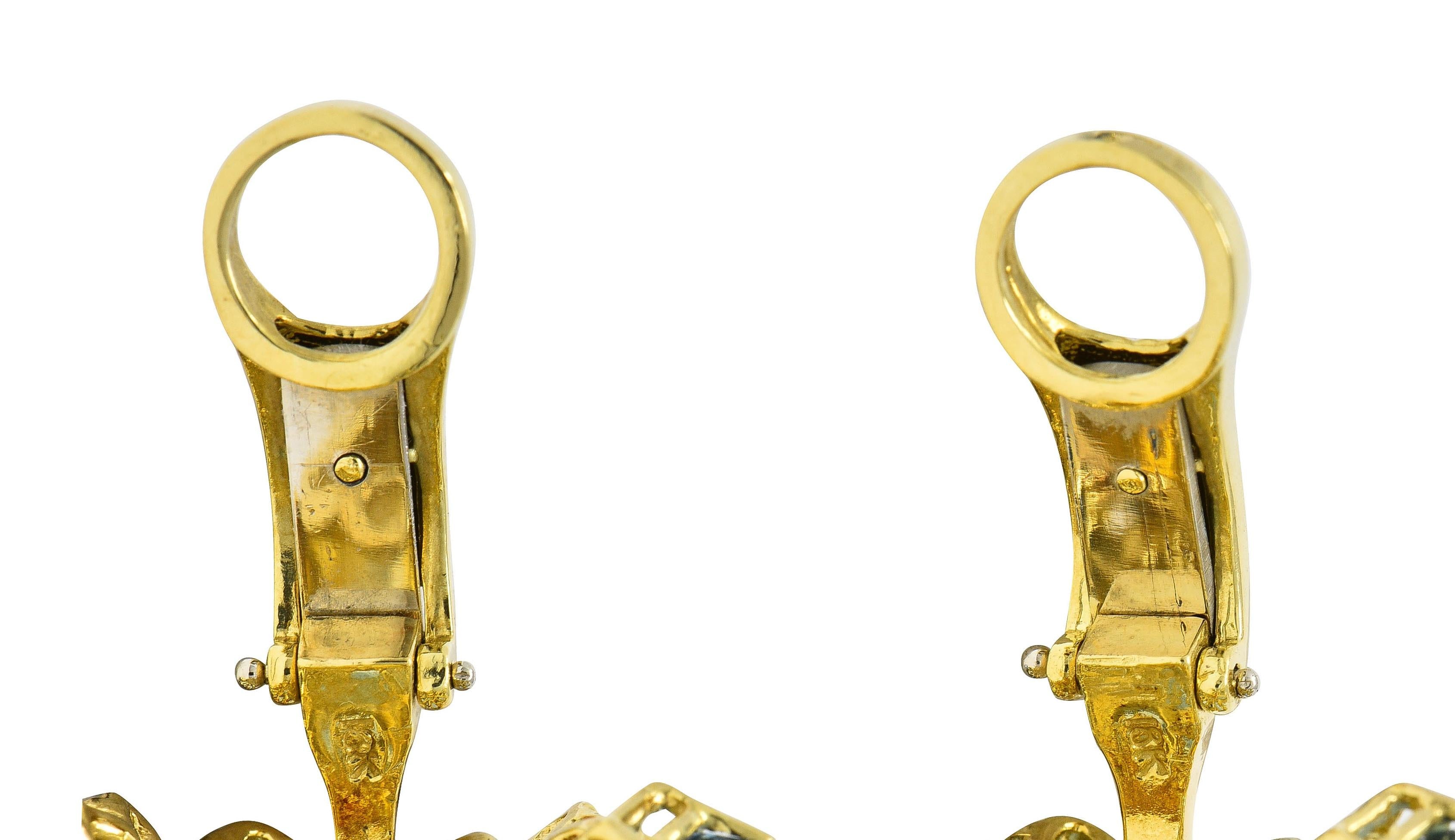 1990's Blue Topaz 18 Karat Yellow Gold Vintage Cornucopia Ear-Clip Earrings