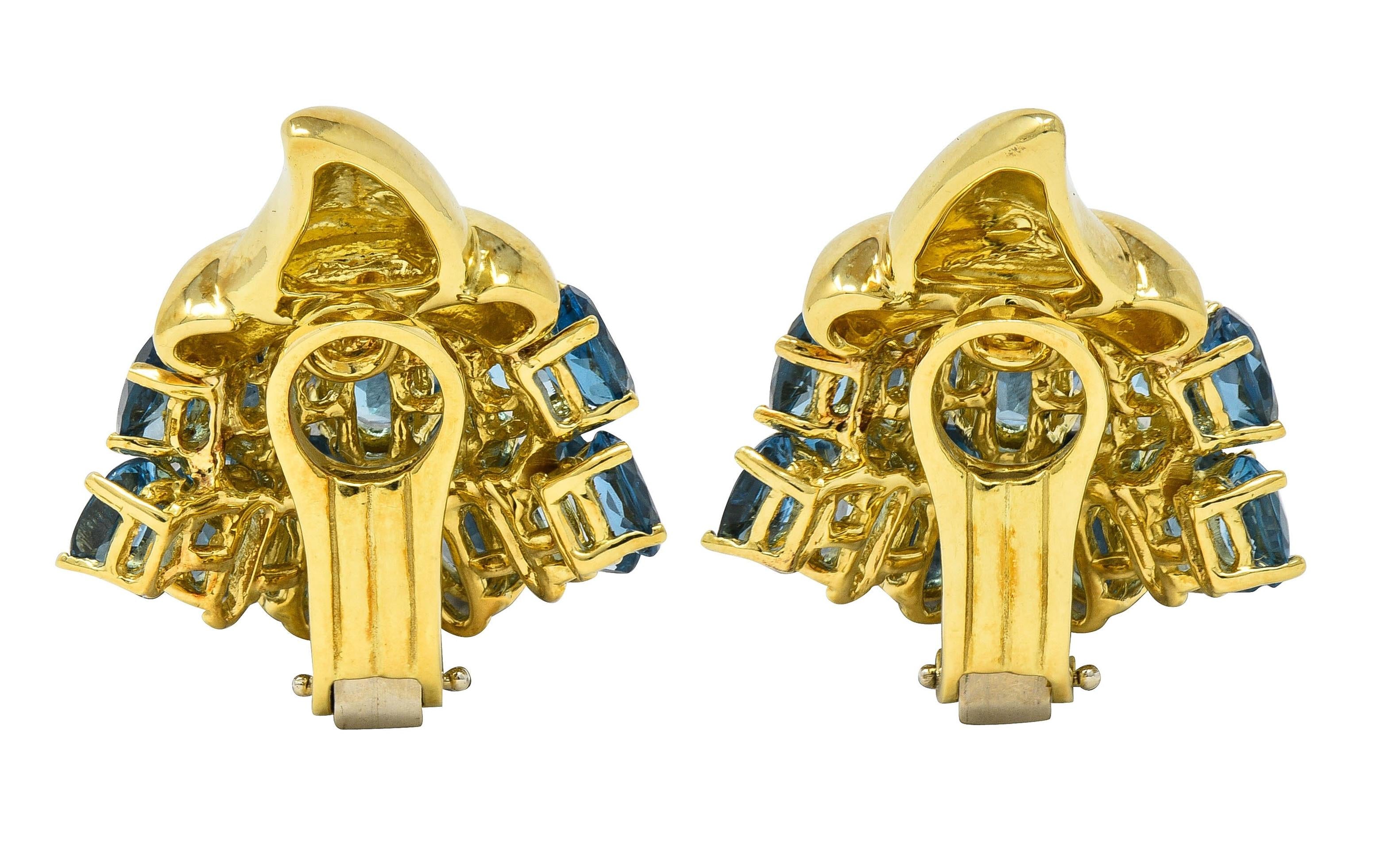 1990's Blue Topaz 18 Karat Yellow Gold Vintage Cornucopia Ear-Clip Earrings