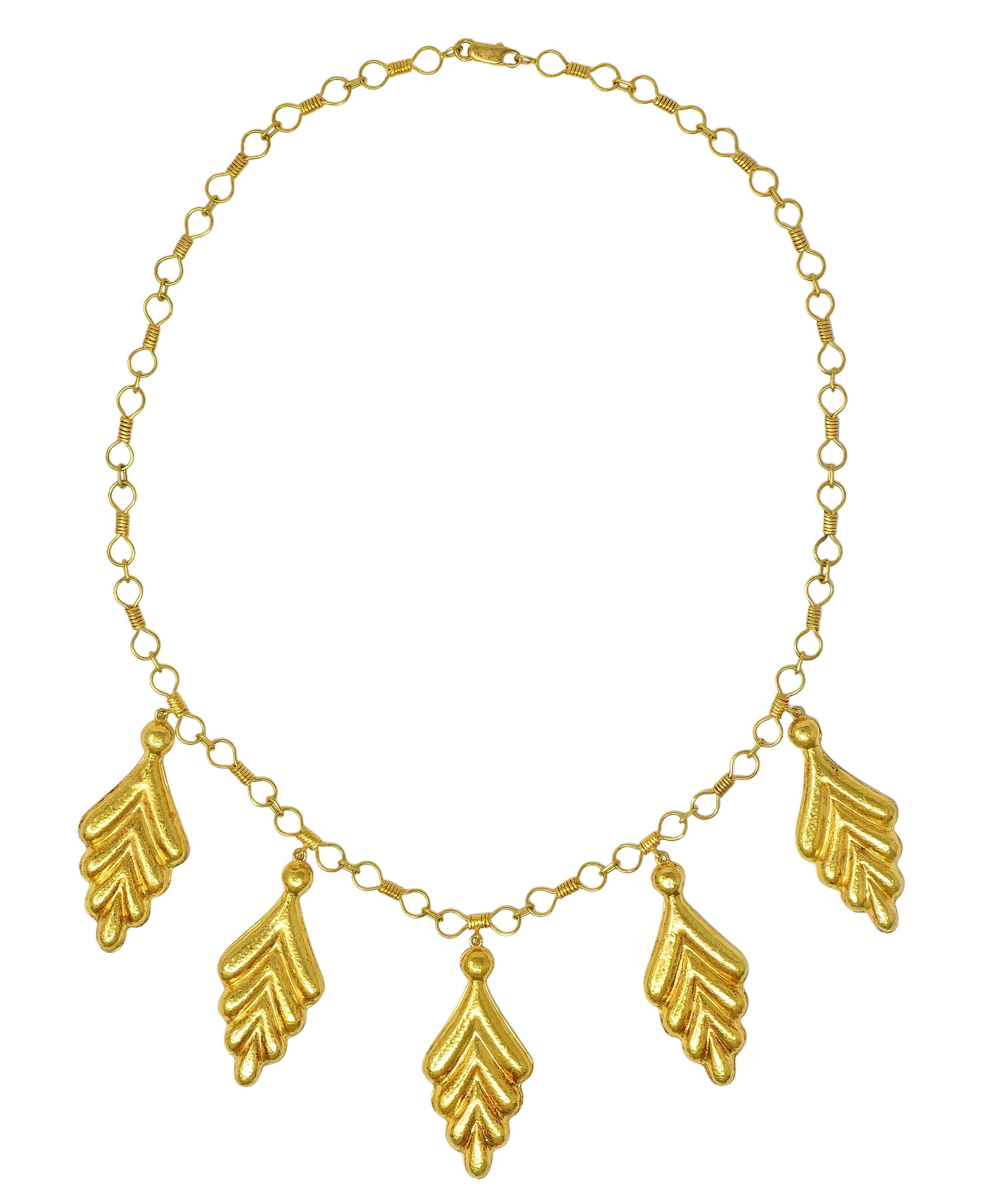 Ilias Lalaounis 1990's 18 Karat Yellow Gold Vintage Foliate Station Necklace