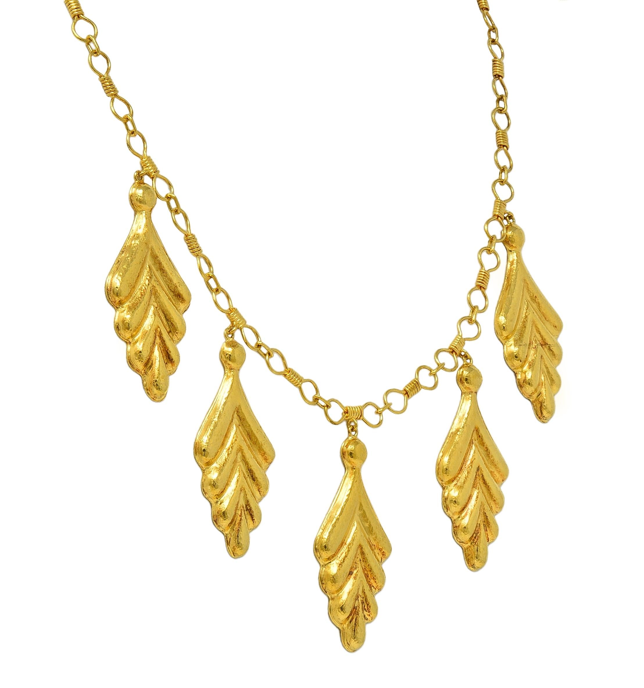 Ilias Lalaounis 1990's 18 Karat Yellow Gold Vintage Foliate Station Necklace