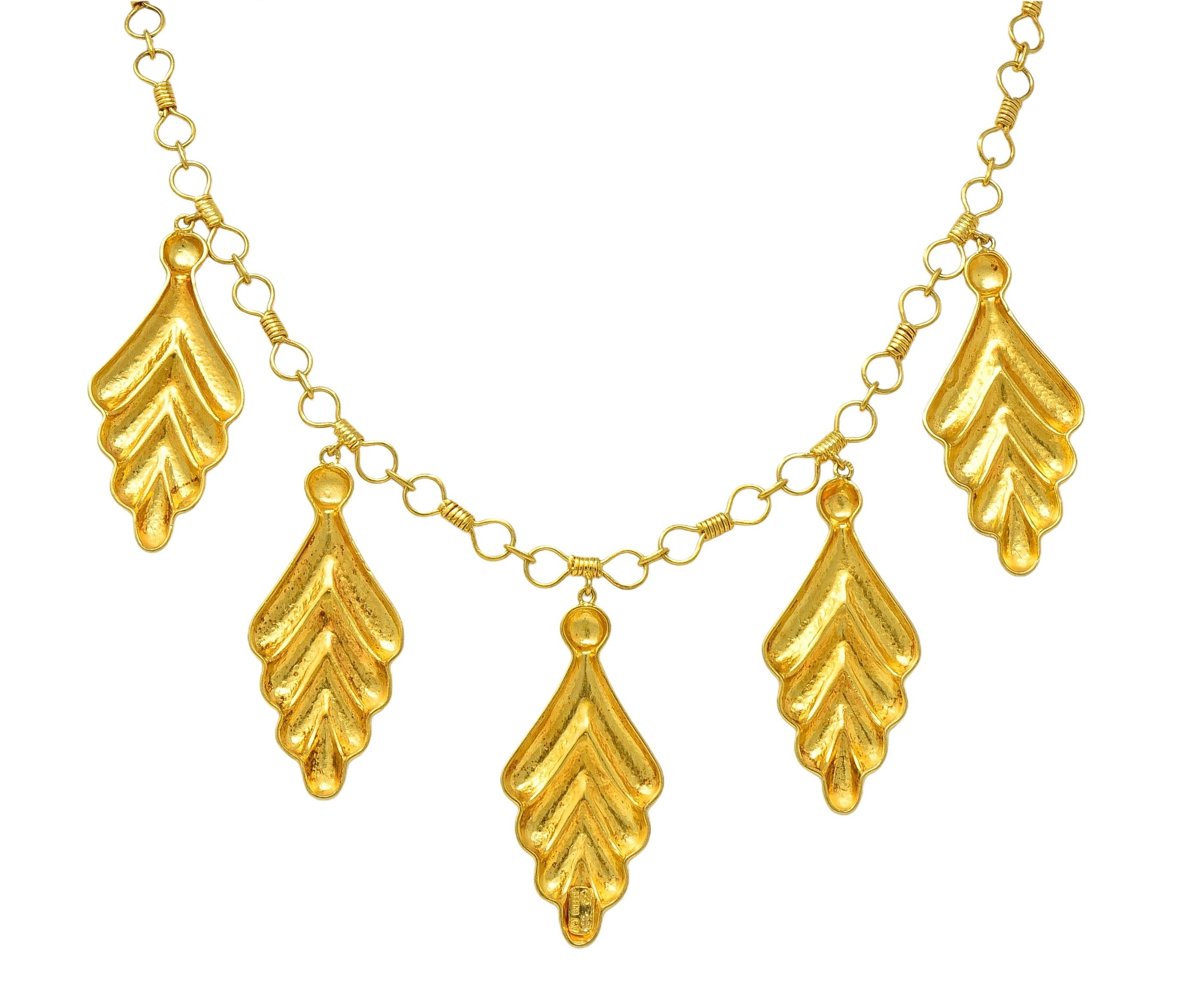 Ilias Lalaounis 1990's 18 Karat Yellow Gold Vintage Foliate Station Necklace