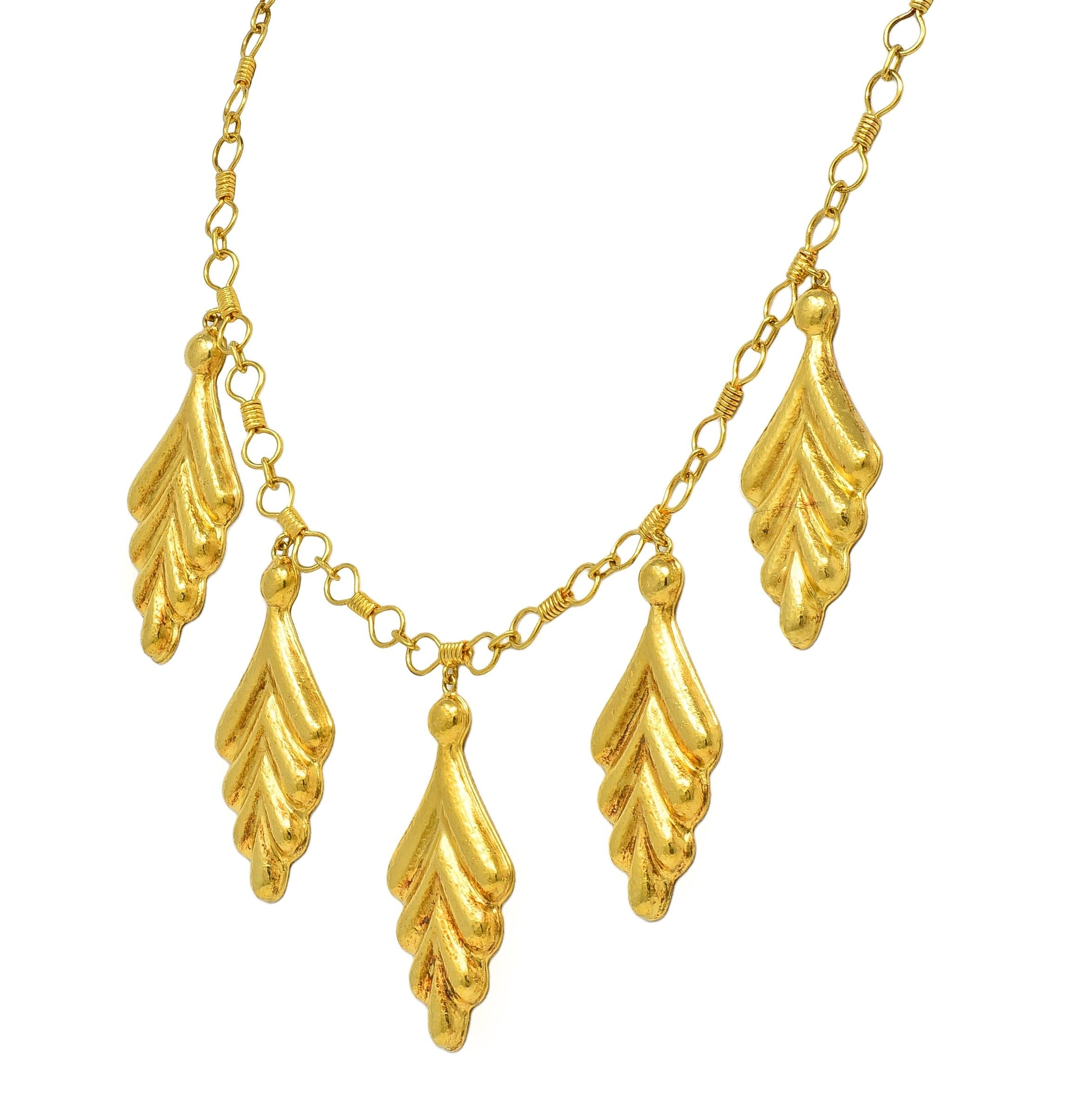 Ilias Lalaounis 1990's 18 Karat Yellow Gold Vintage Foliate Station Necklace