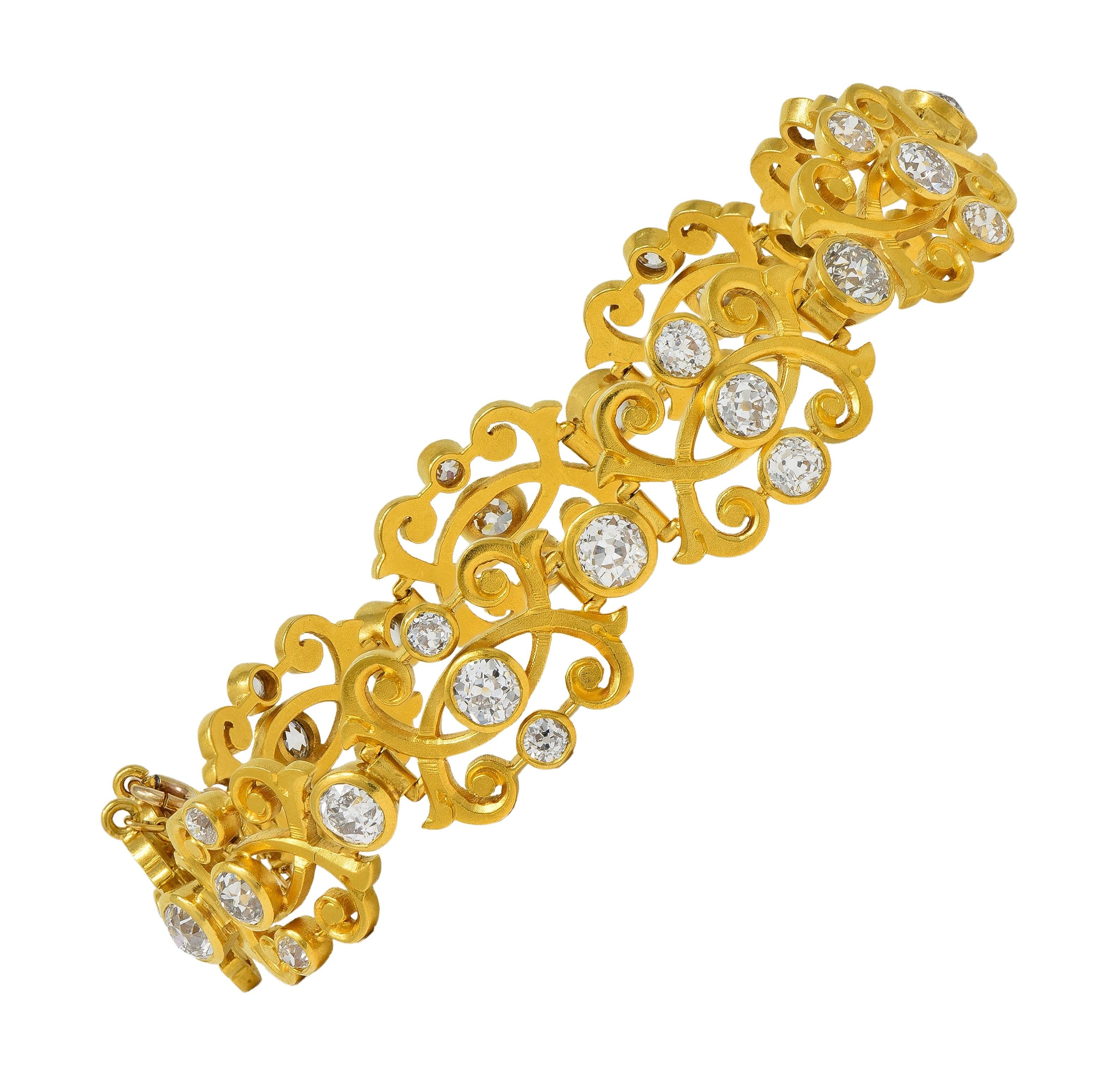 Art Nouveau 6.50 CTW Diamond 18K Yellow Gold Antique Scrolling Link Bracelet