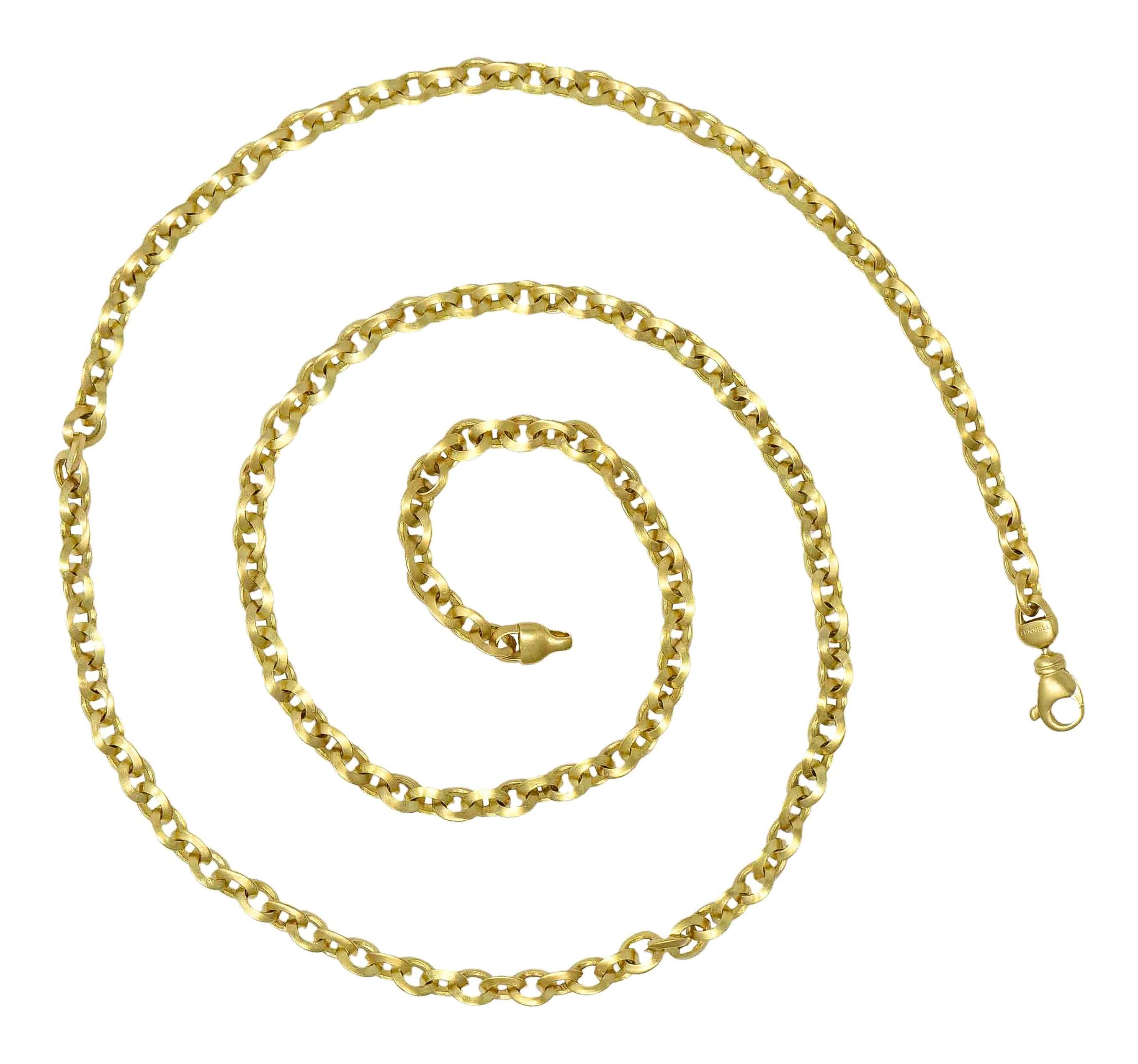 Theo Fennel Contemporary 18K Gold Brushed Cable Link Unisex Chain Necklace