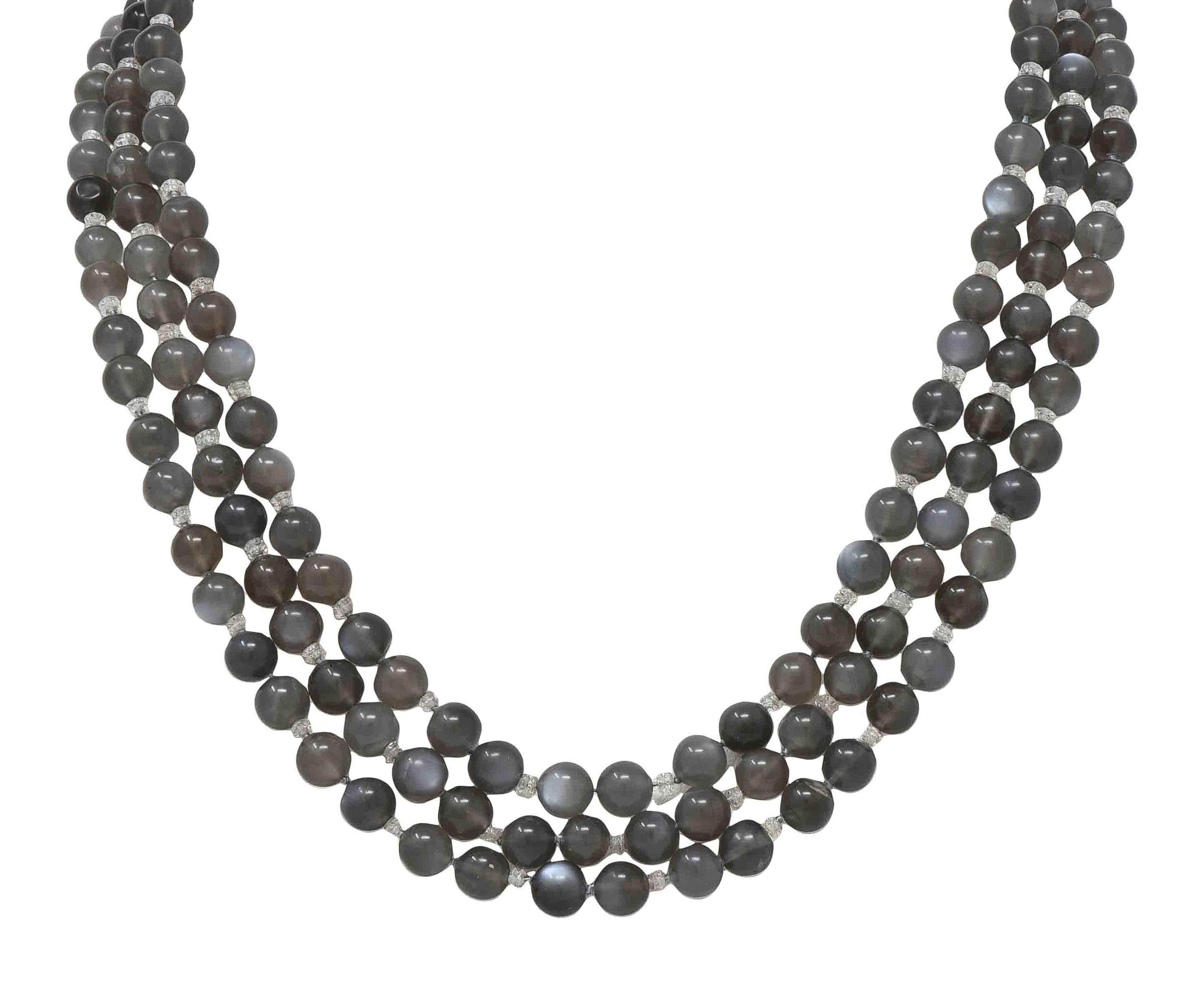 Art Deco Moonstone Diamond Platinum Vintage Beaded Multi Strand Necklace