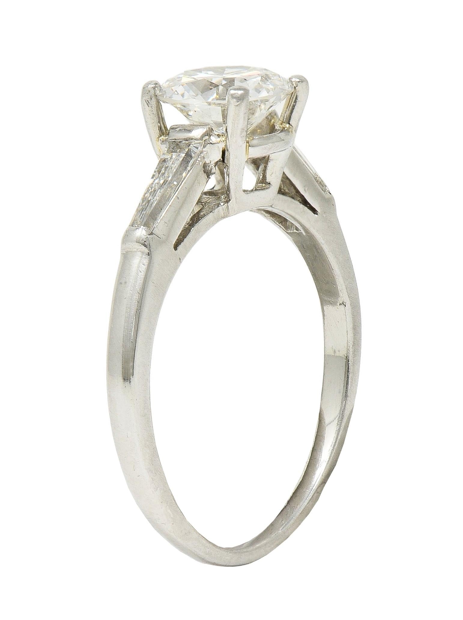 1950's Mid-Century 1.54 CTW Diamond Platinum Three Stone Engagement Ring GIA