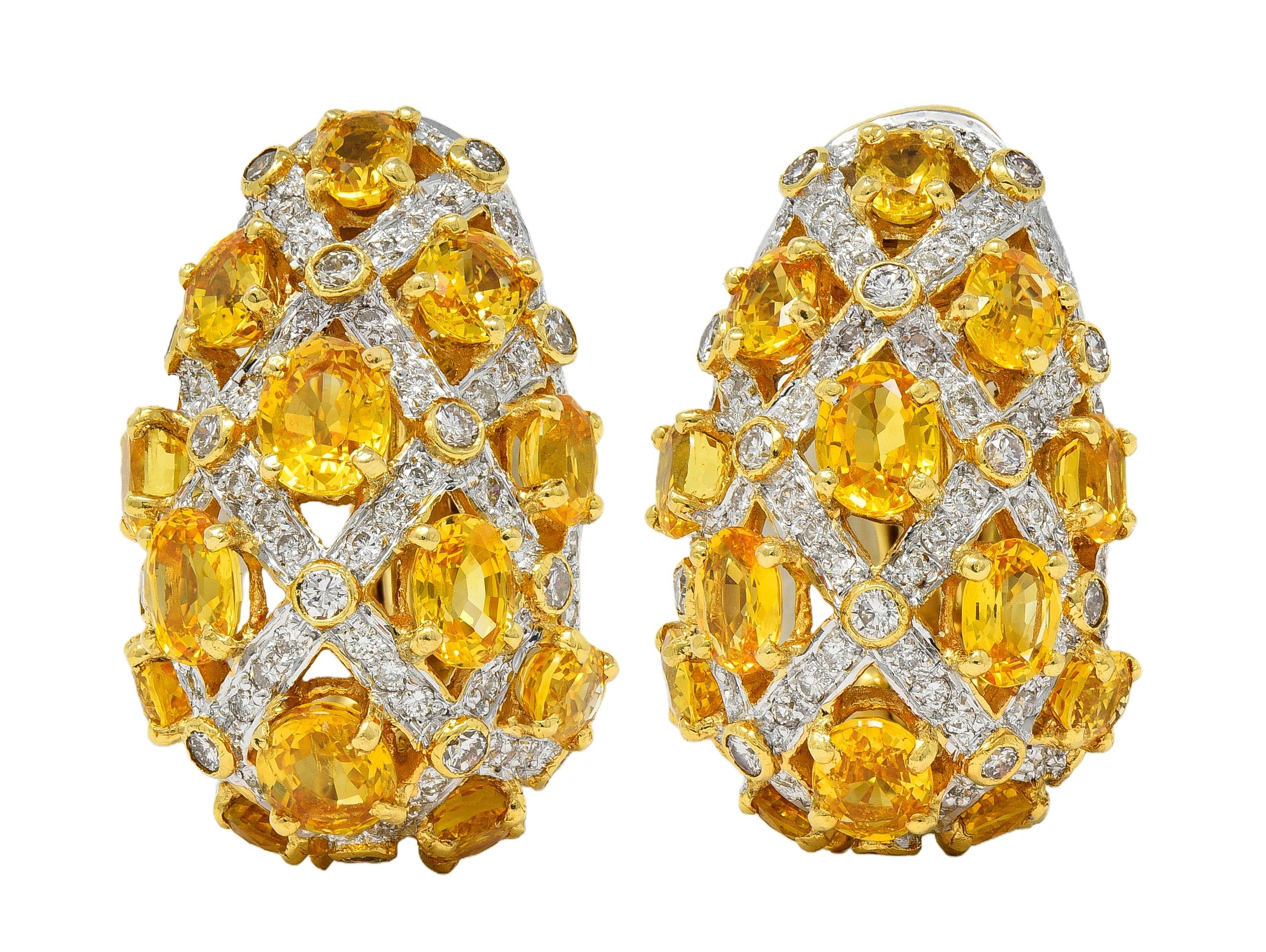 Contemporary 7.66 CTW Citrine Diamond 18 Karat Two-Tone Gold J-Hoop Earrings