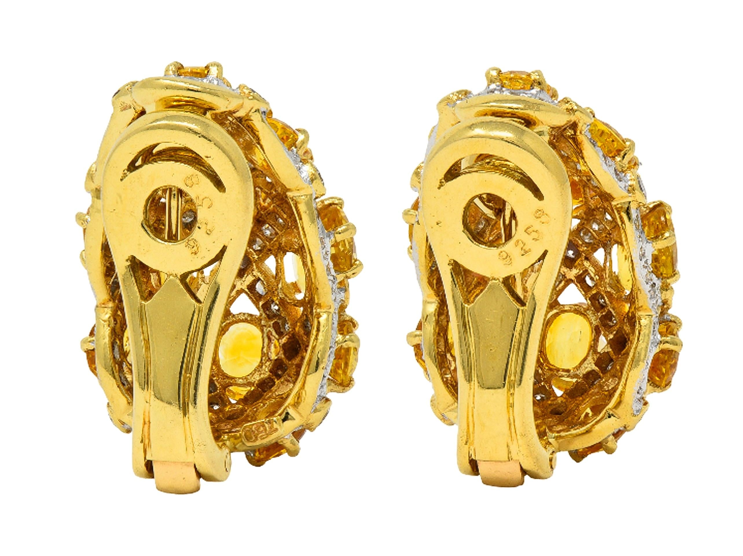 Contemporary 7.66 CTW Citrine Diamond 18 Karat Two-Tone Gold J-Hoop Earrings