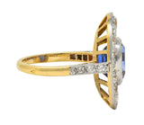 French Edwardian No Heat Ceylon Sapphire Diamond Platinum 18K Gold Antique Ring