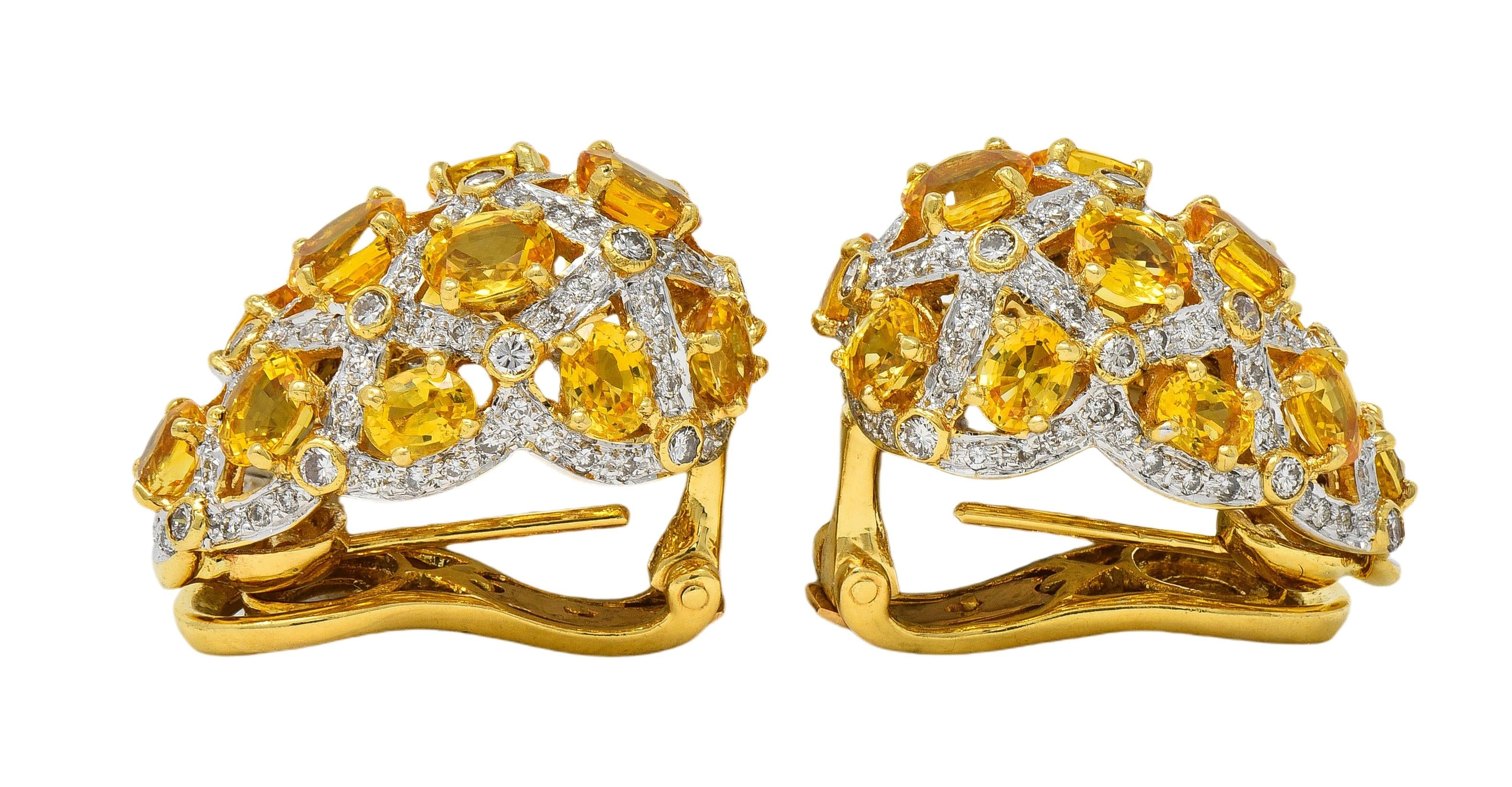 Contemporary 7.66 CTW Citrine Diamond 18 Karat Two-Tone Gold J-Hoop Earrings