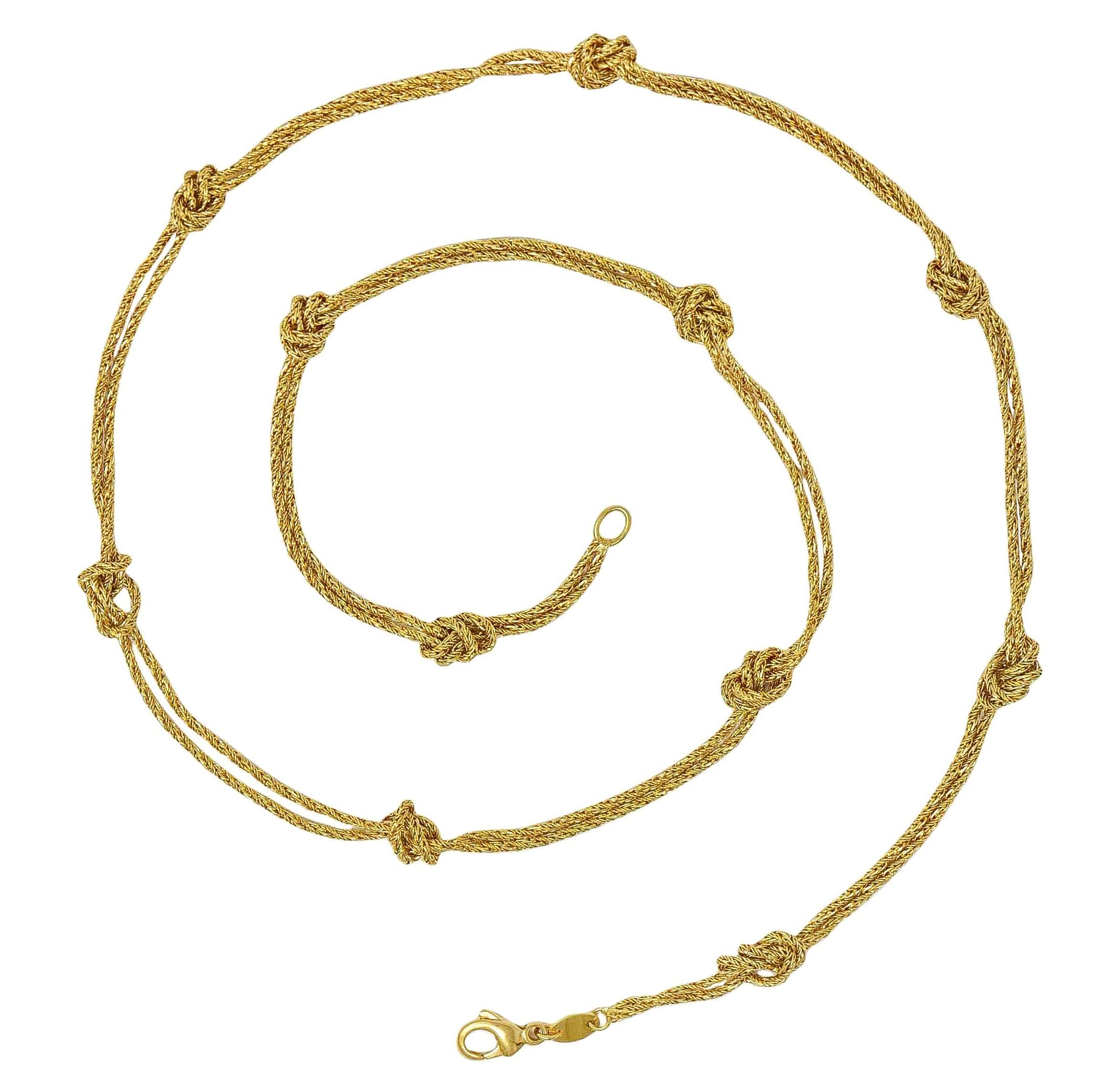 Tiffany & Co. 1960's 18K Gold Vintage Knotted Rope Chain Station Necklace