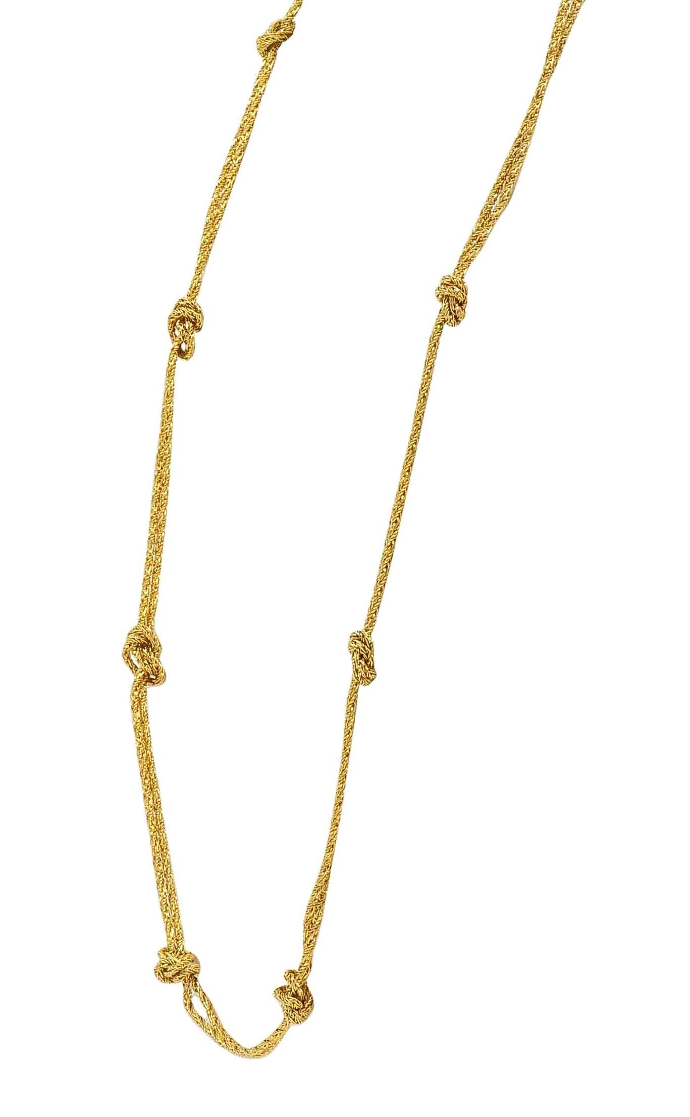 Tiffany & Co. 1960's 18K Gold Vintage Knotted Rope Chain Station Necklace
