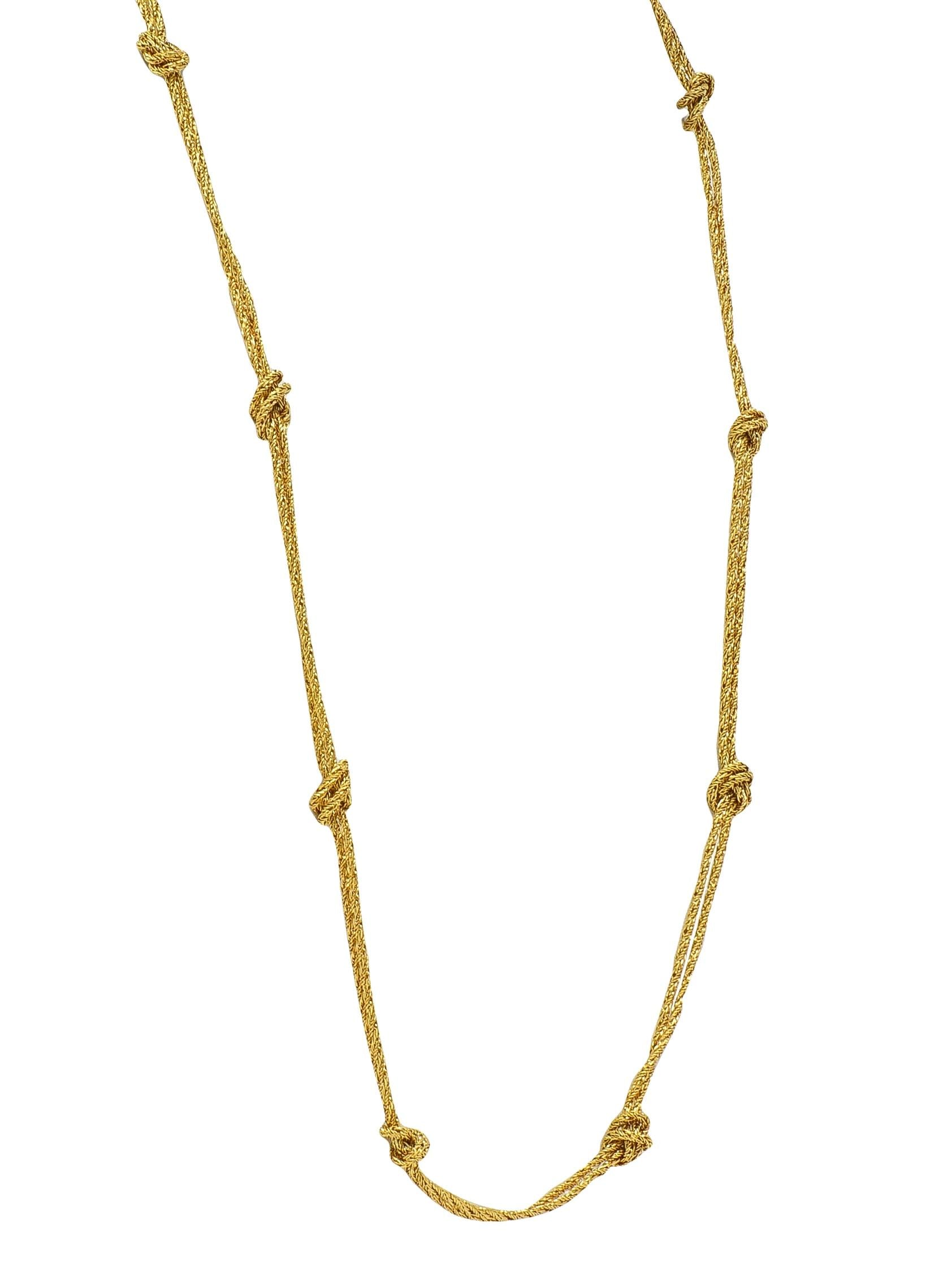 Tiffany & Co. 1960's 18K Gold Vintage Knotted Rope Chain Station Necklace