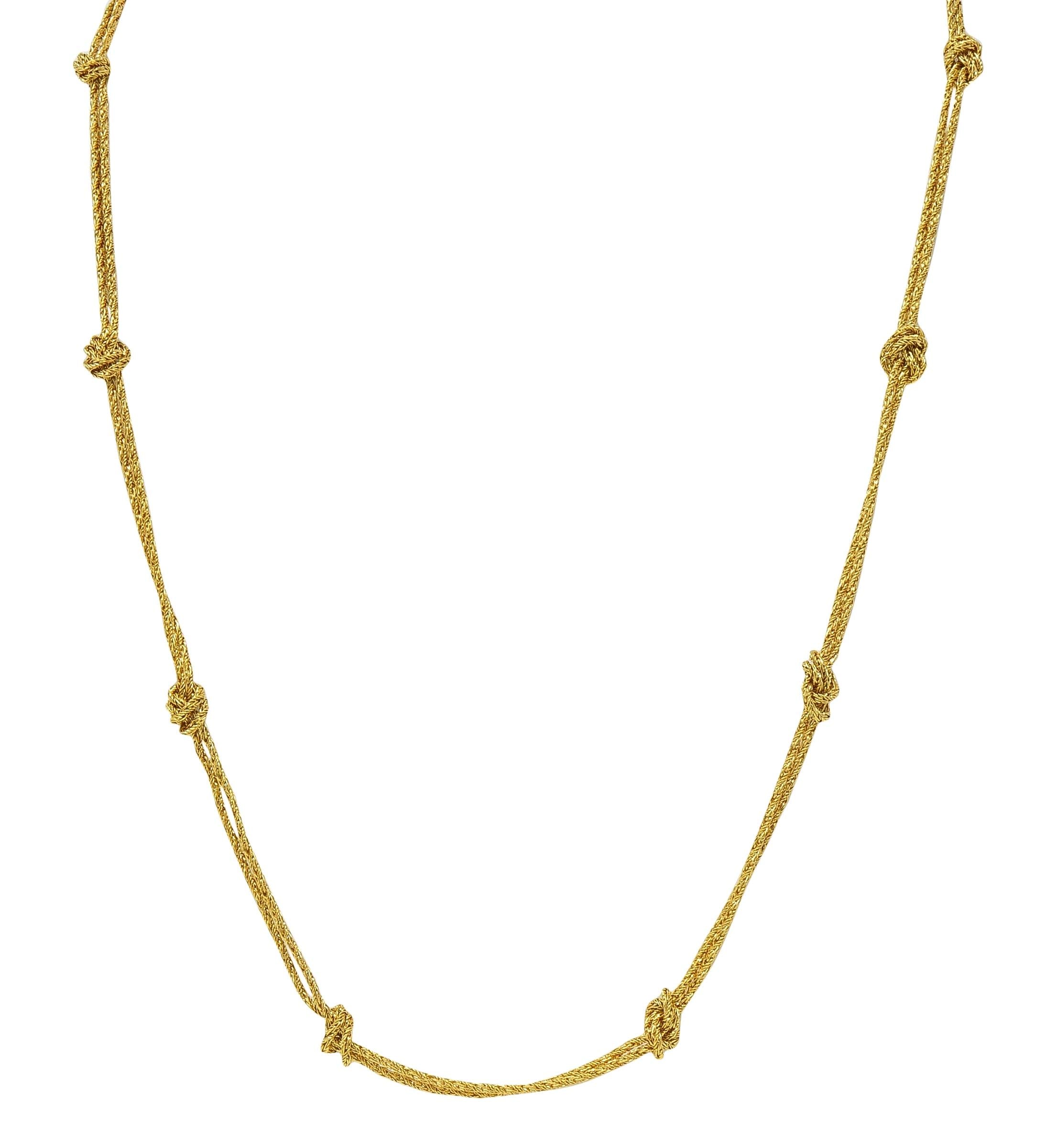 Tiffany & Co. 1960's 18K Gold Vintage Knotted Rope Chain Station Necklace