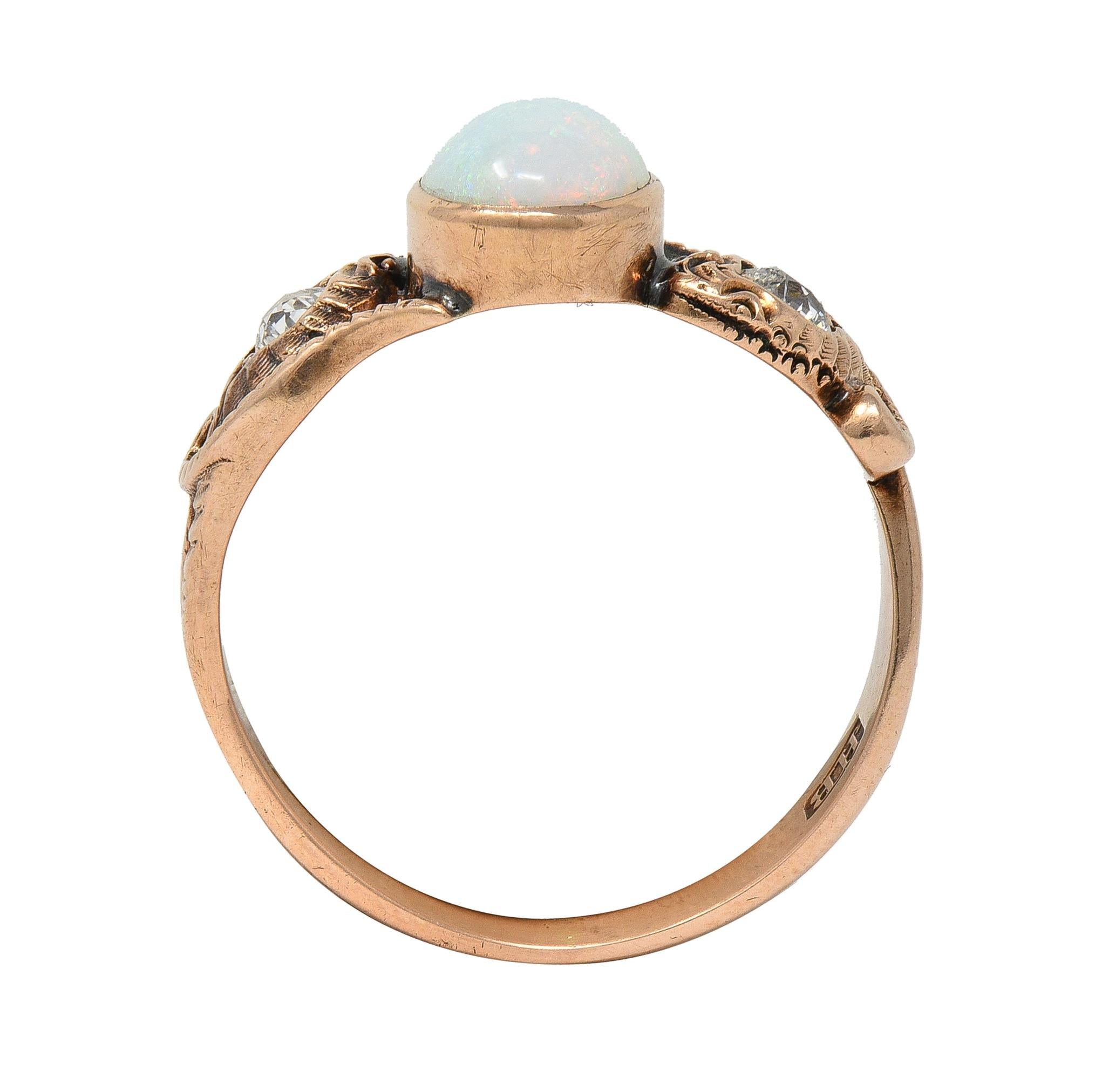 Victorian Diamond Opal 14 Karat Rose Gold Antique Lovers Knot Snake Ring