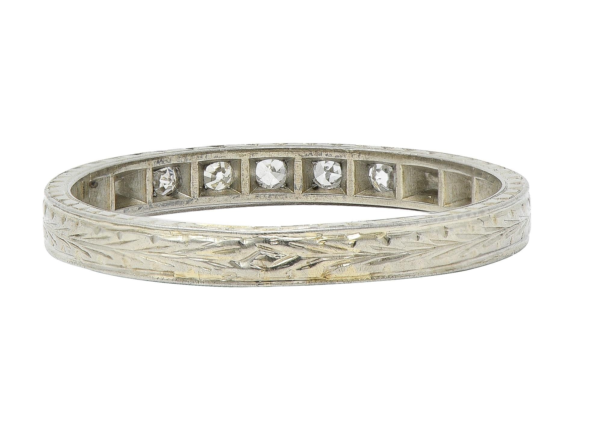 Art Deco Diamond 18 Karat Gold Vintage Wheat Orange Blossom Wedding Band Ring
