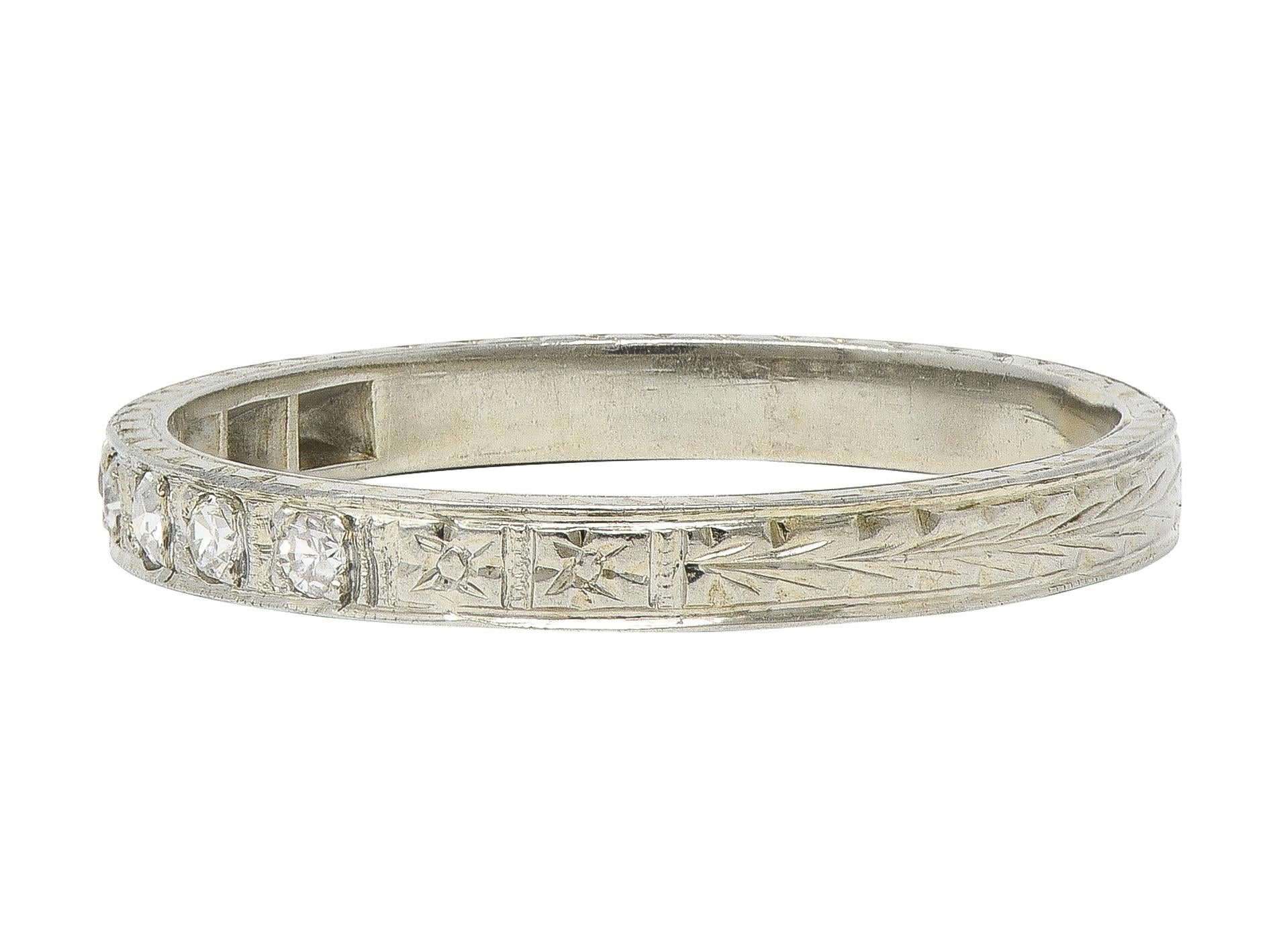 Art Deco Diamond 18 Karat Gold Vintage Wheat Orange Blossom Wedding Band Ring