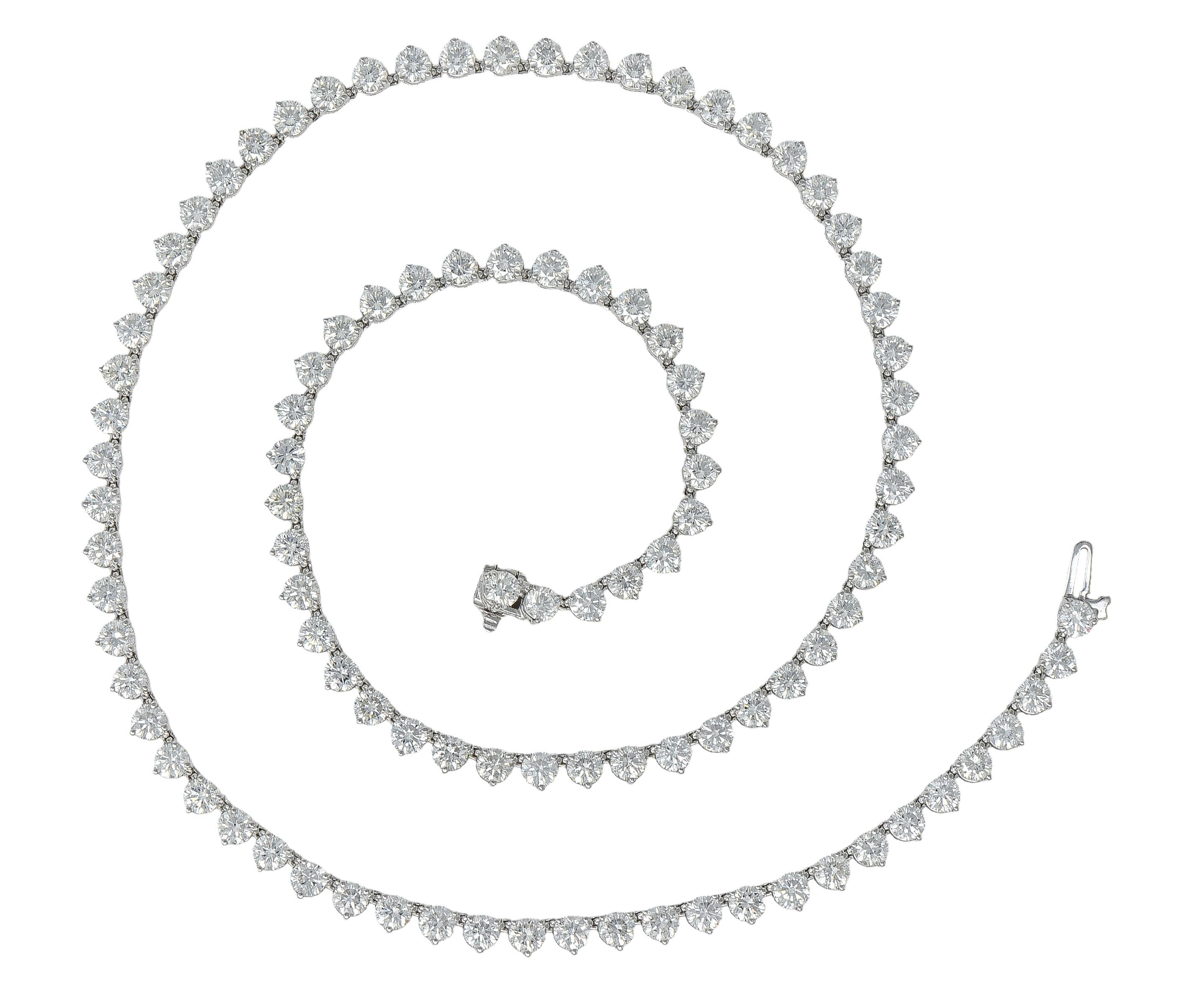 24.48 CTW Round Brilliant Cut Diamond 18 Karat White Gold Riviera Necklace