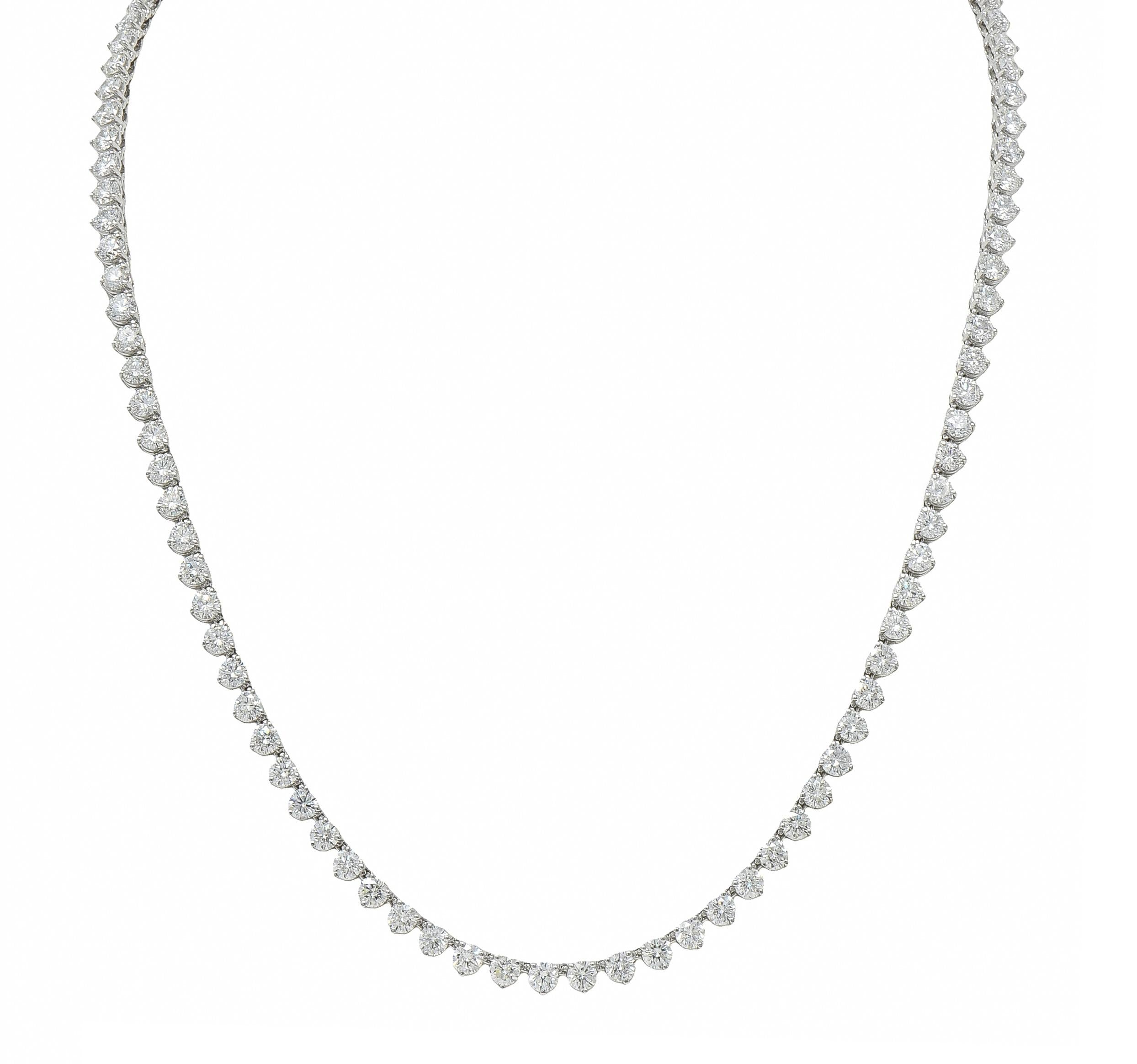 24.48 CTW Round Brilliant Cut Diamond 18 Karat White Gold Riviera Necklace