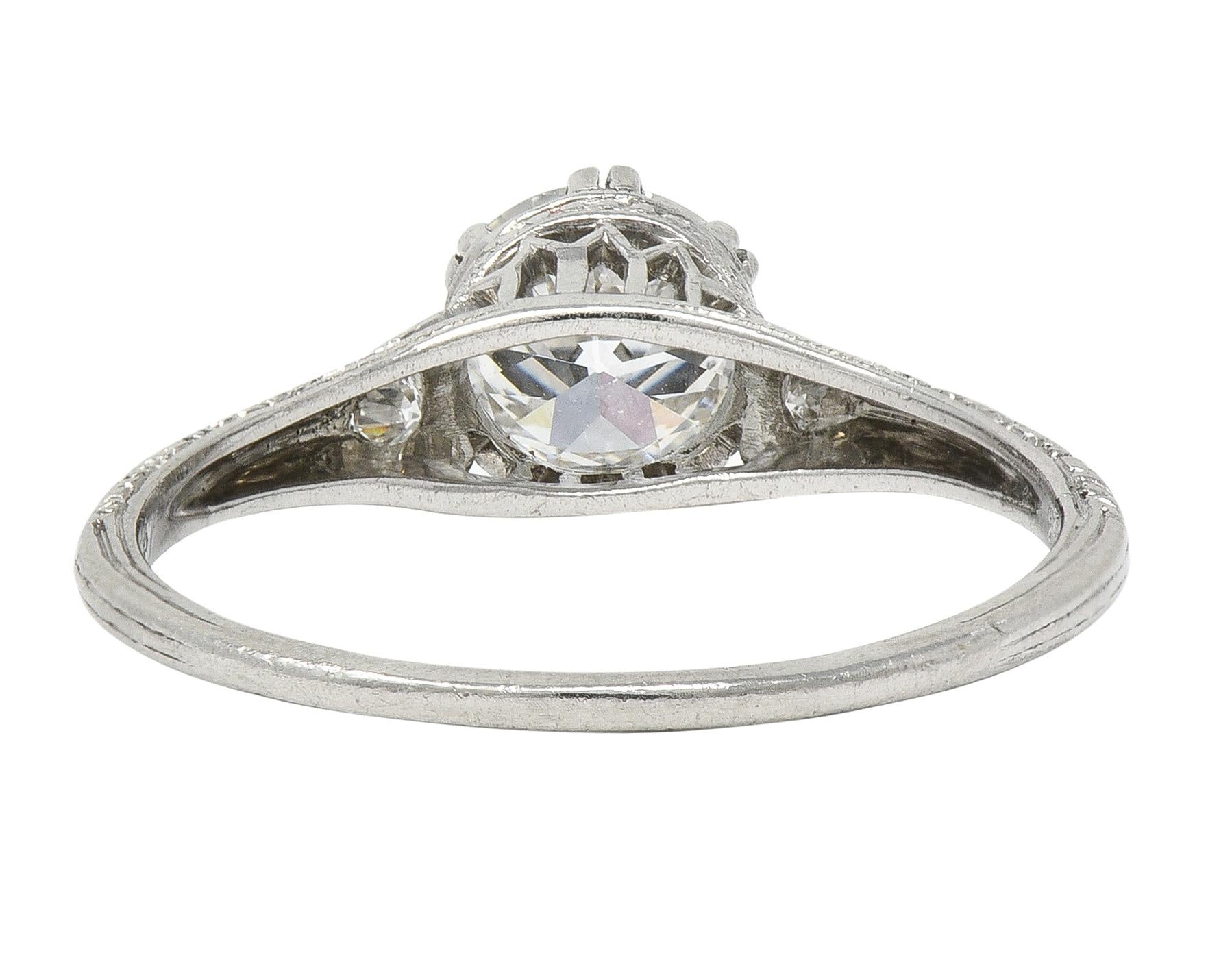 Art Deco 1929 Old European Cut Diamond Platinum Vintage Feather Engagement Ring