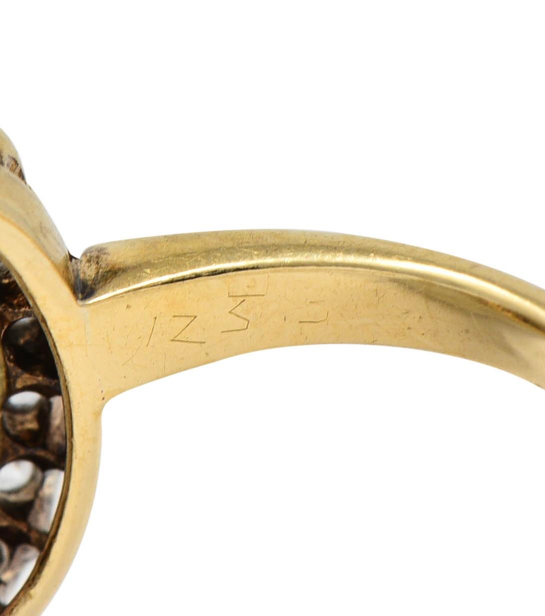 Early 1900's Opal Diamond 14 Karat Yellow Gold Antique Halo Ring