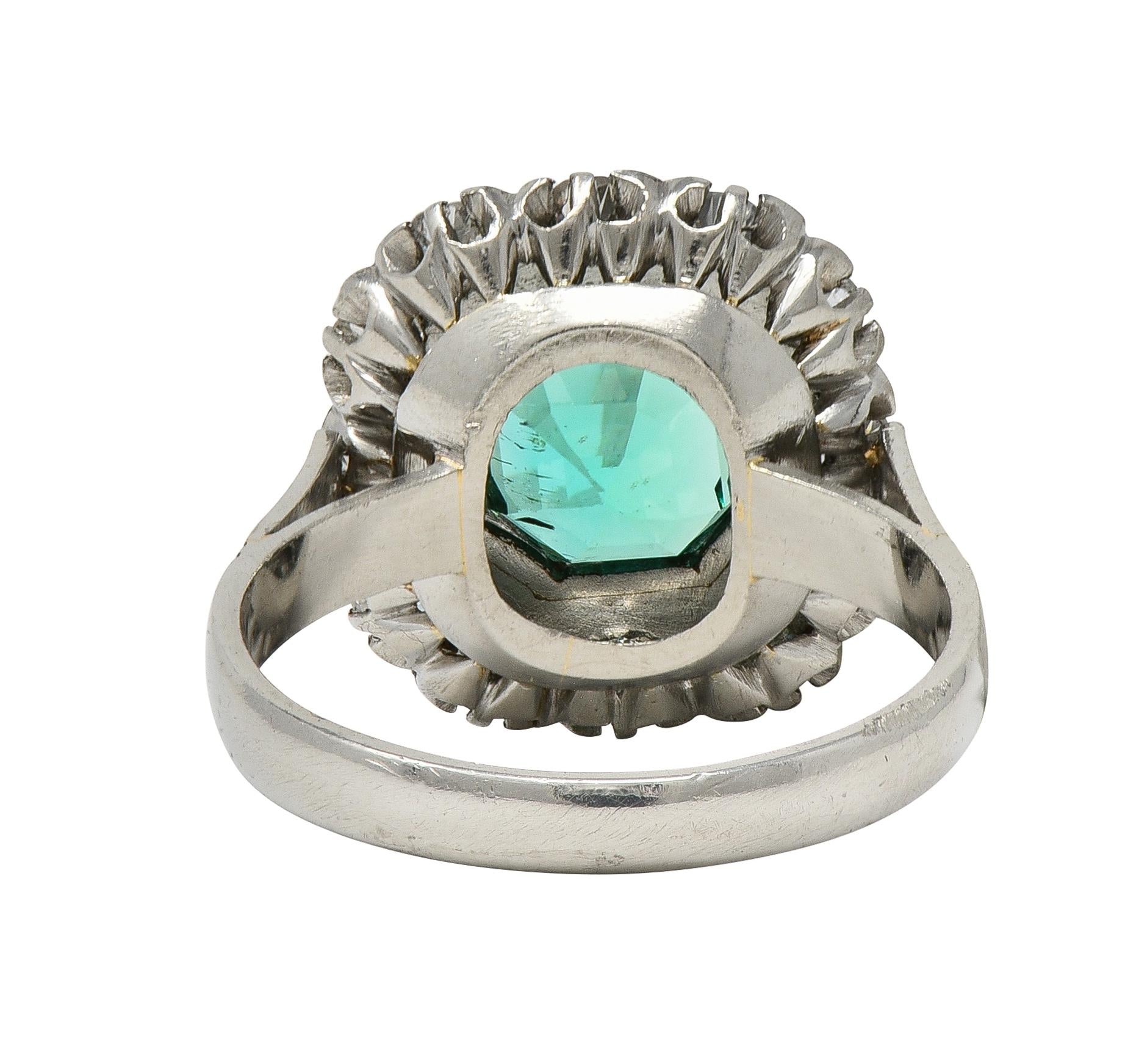 Art Deco 3.05 CTW No Oil Colombian Emerald Diamond Platinum Vintage Halo Ring