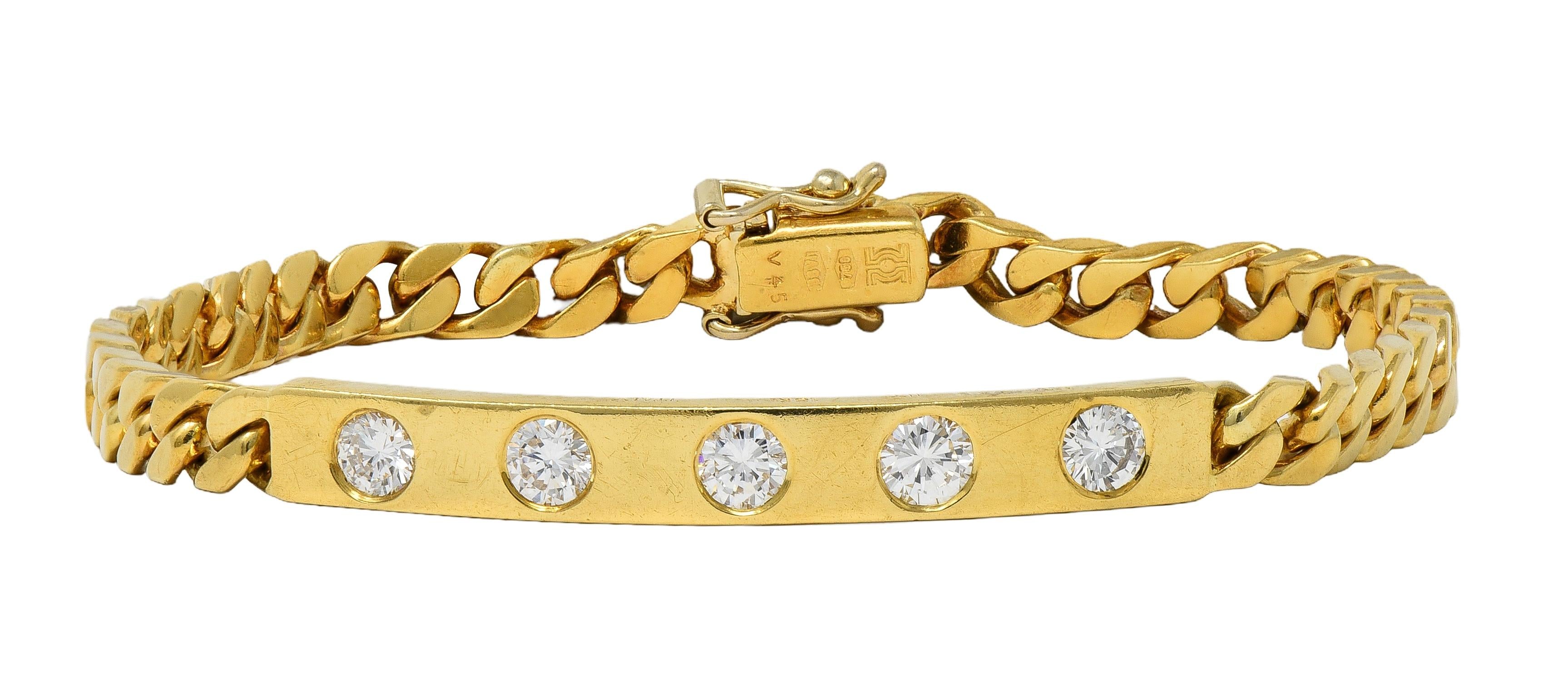 Bulgari 1970's Diamond 18 Karat Yellow Gold Vintage Bar Bracelet